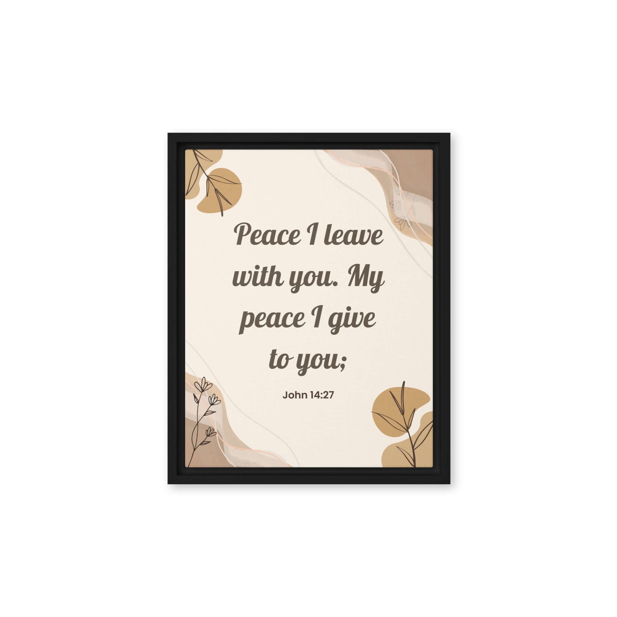 John 14:27 Bible Verse, Peace I Framed Canvas Print Wall Art Black 11″×14″