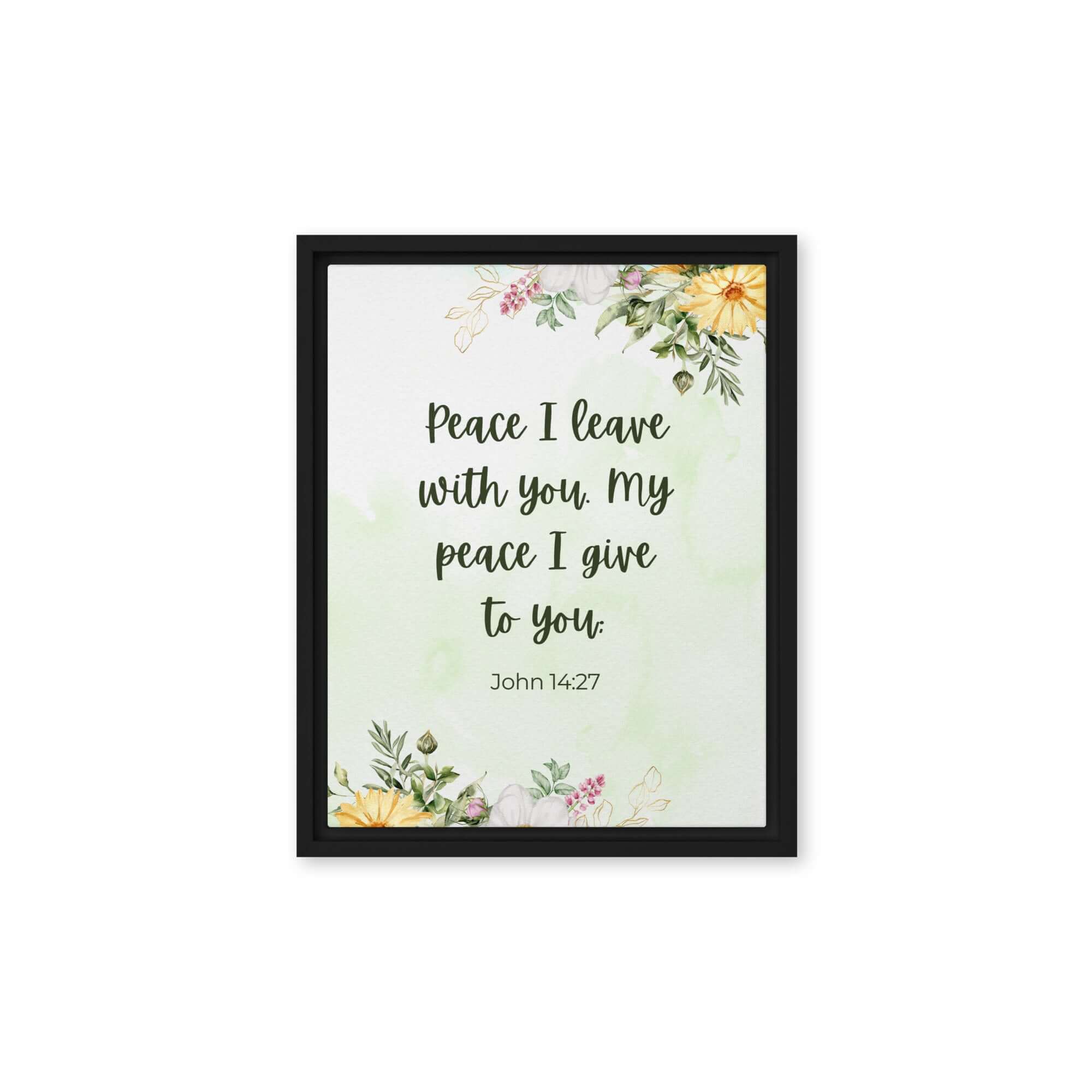 John 14:27 Bible Verse, My peace Framed Canvas Print Wall Art Black 11″×14″