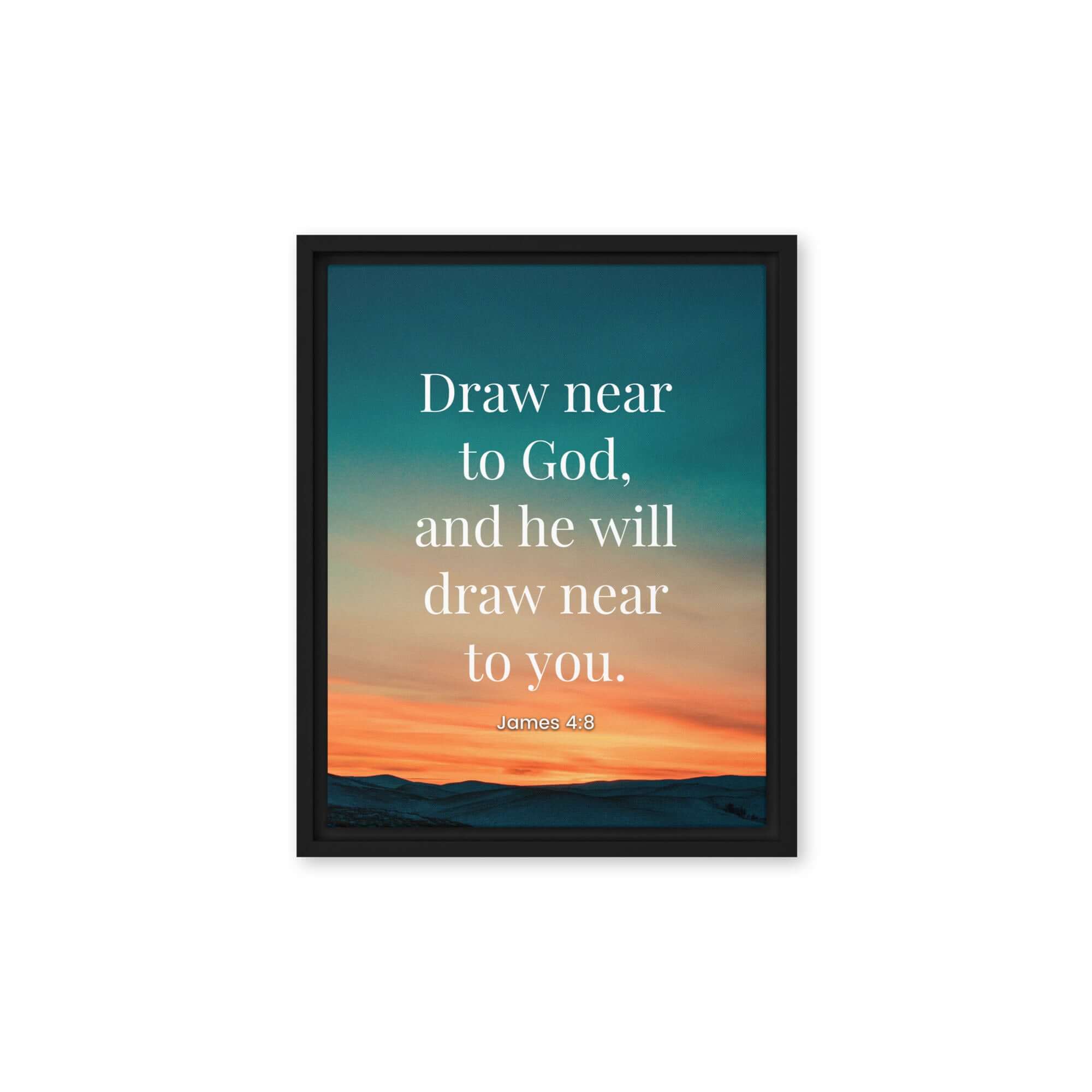 James 4:8 Bible Verse, near to God Framed Canvas Print Wall Art Black 11″×14″