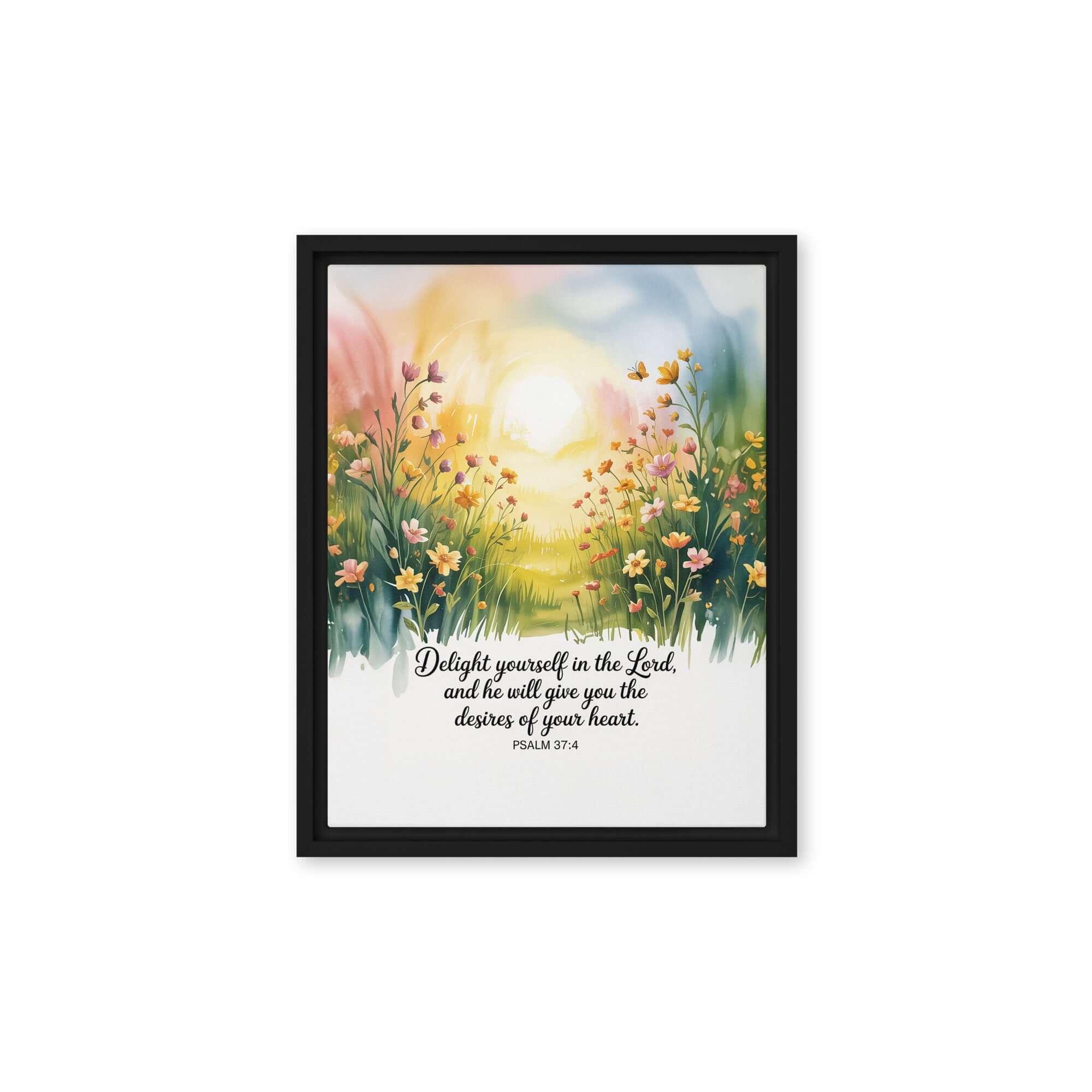 Psalm 37:4 Bible Verse, will give Framed Canvas Black 11″×14″