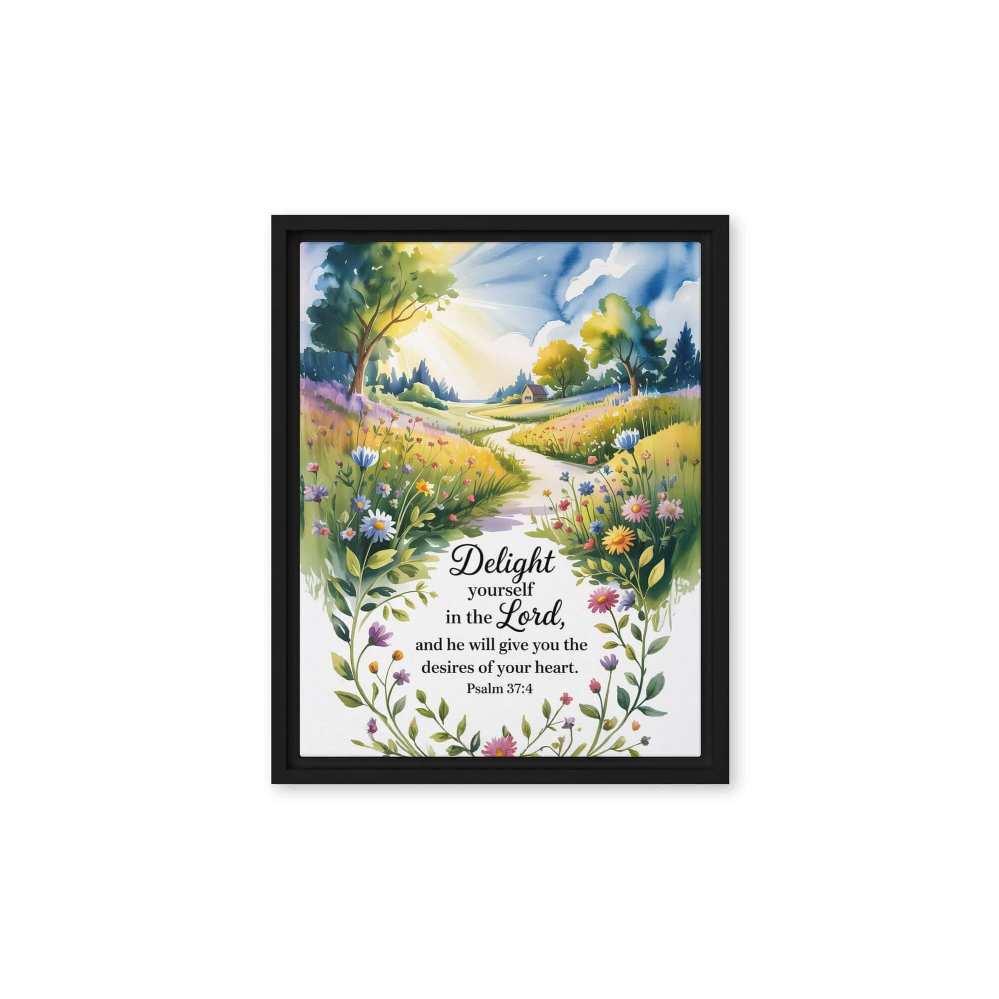 Psalm 37:4 Bible Verse, desires Framed Canvas Black 11″×14″