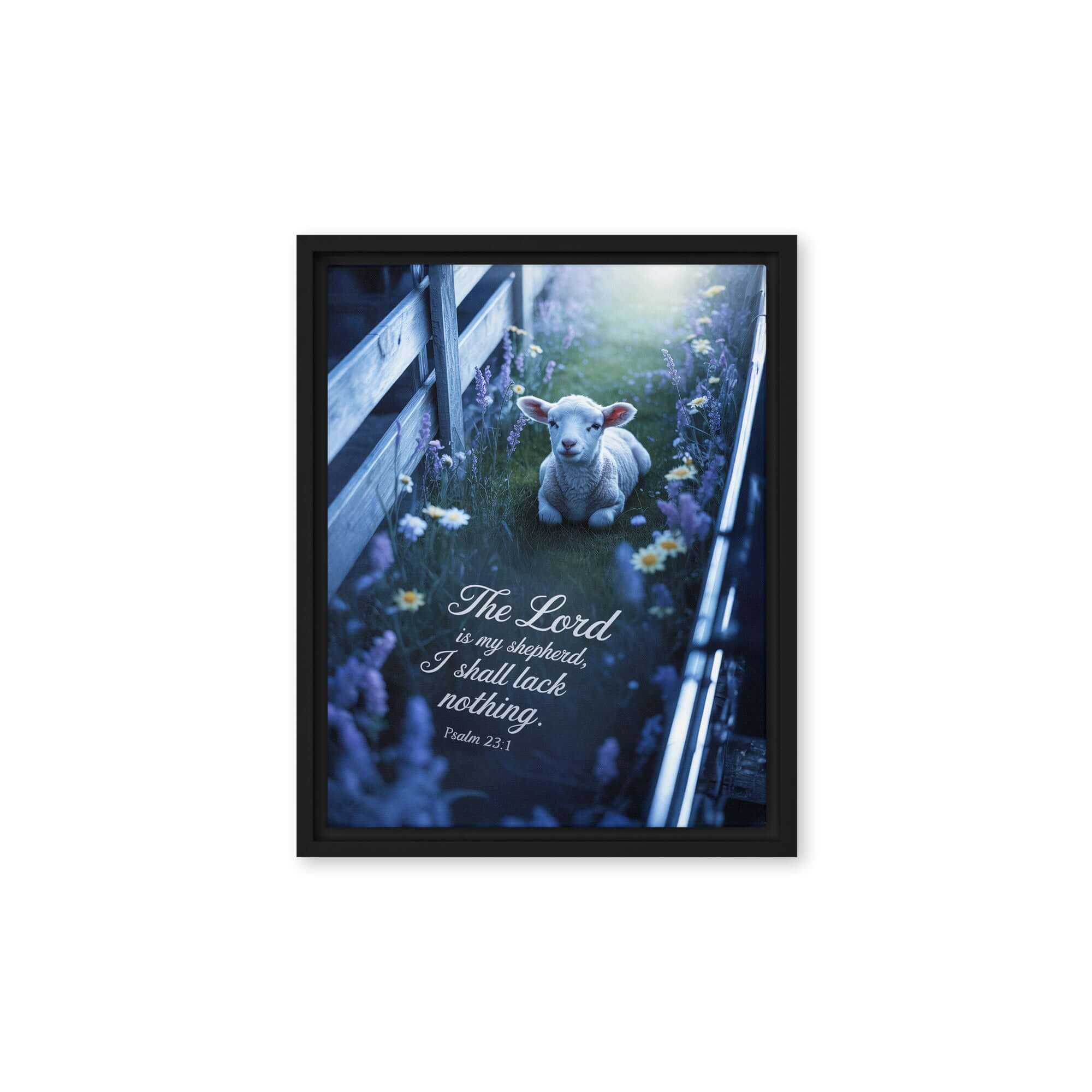 Psalm 23:1 Bible Verse, Shepherd Framed Canvas Black 11″×14″