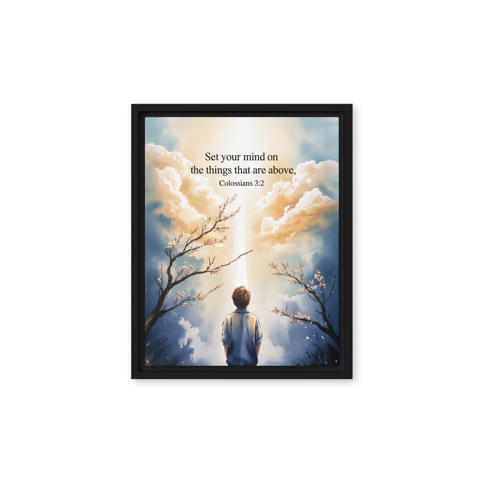 Colossians 3:2 Bible Verse the things Framed Canvas Black 11″×14″