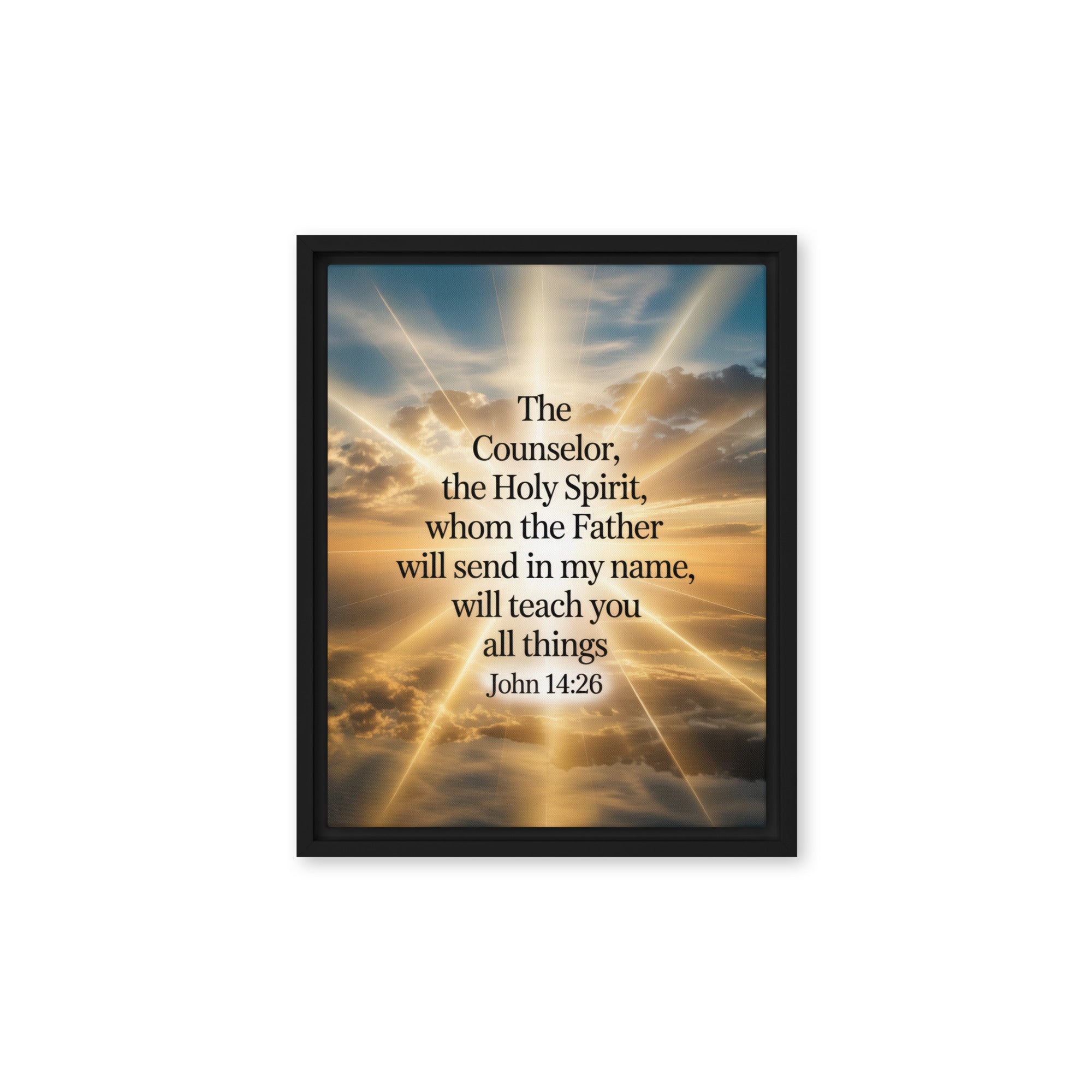 John 14:26 Bible Verse will send Framed Canvas Black 11″×14″