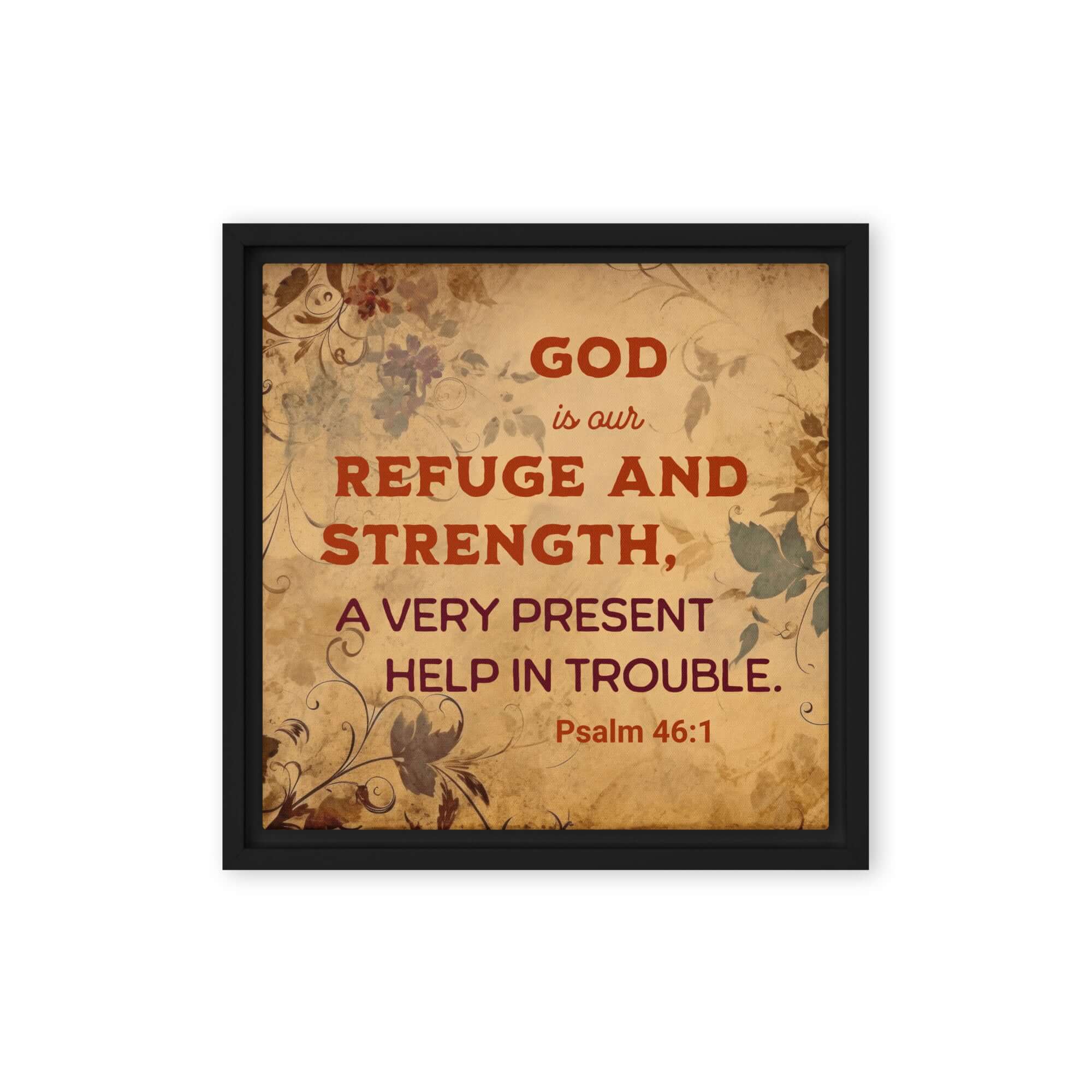 Psalm 46:1 Bible Verse, God is Our Refuge Framed Canvas Print Wall Art Black 12″×12″