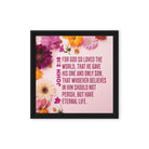 John 3:16 Bible Verse, For God So Loved Framed Canvas Print Wall Art Black 12″×12″