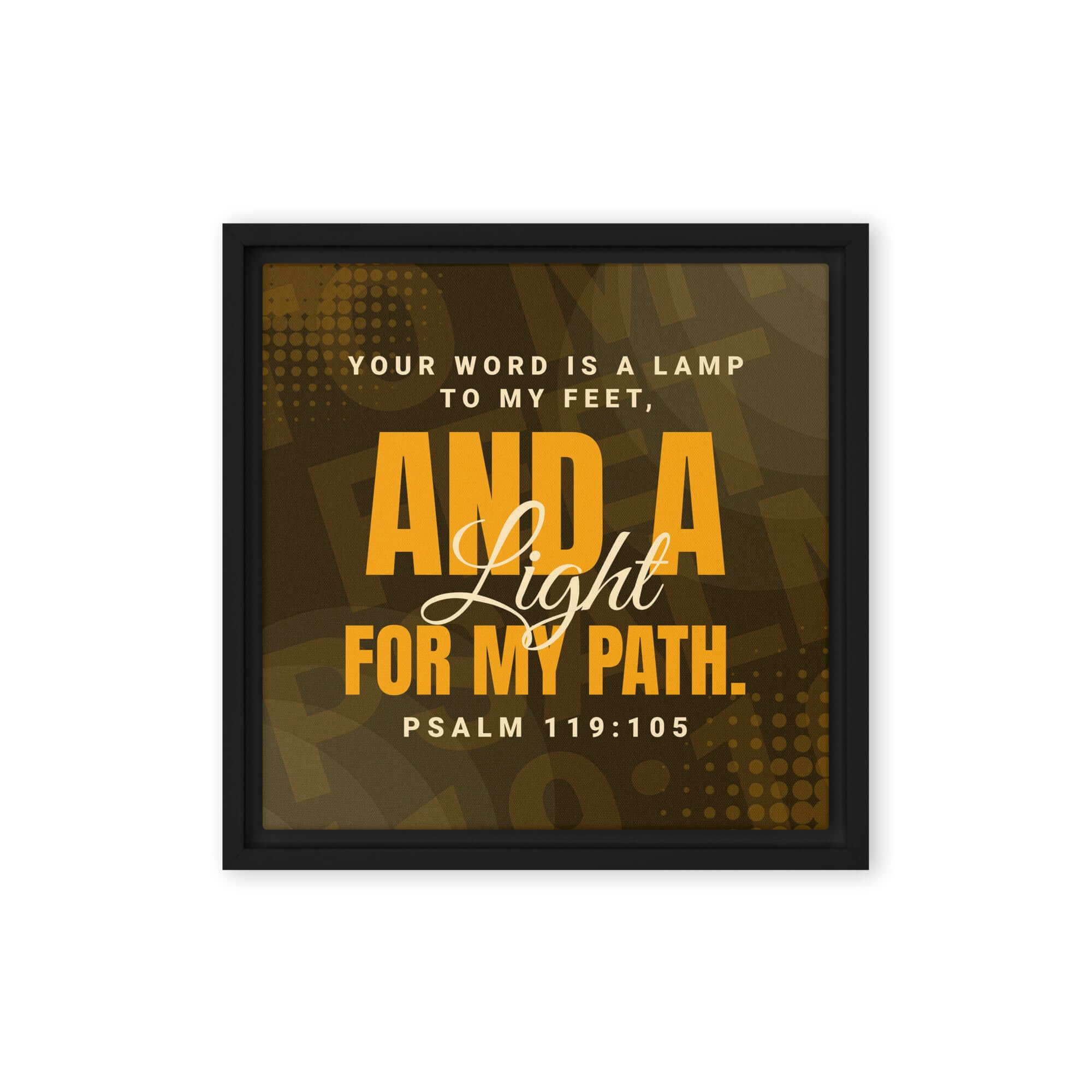 Psalm 119:105 Bible Verse, lamp to my feet Framed Canvas Print Wall Art Black 12″×12″
