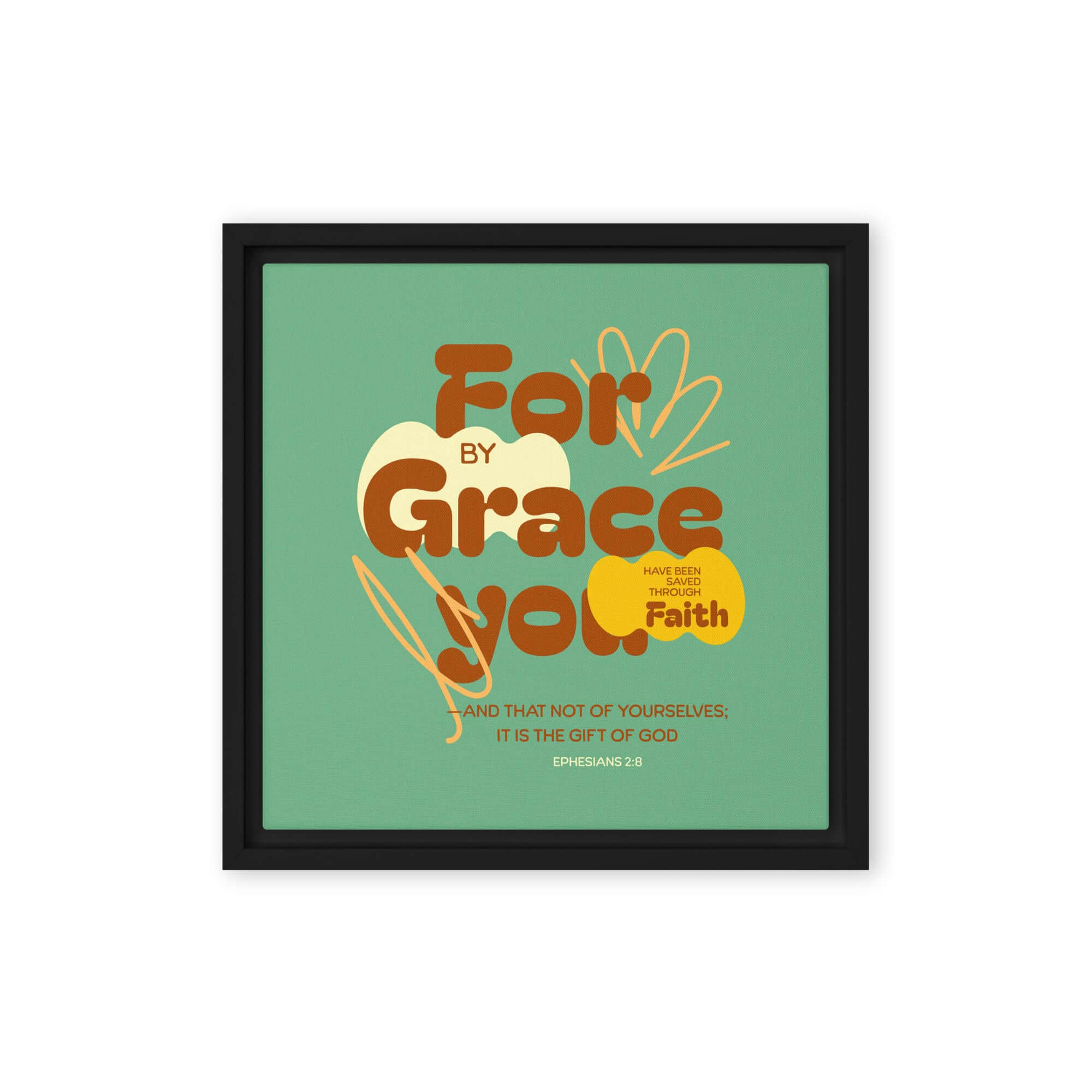 Ephesians 2:8 Bible Verse, for by grace Framed Canvas Print Wall Art Black 12″×12″
