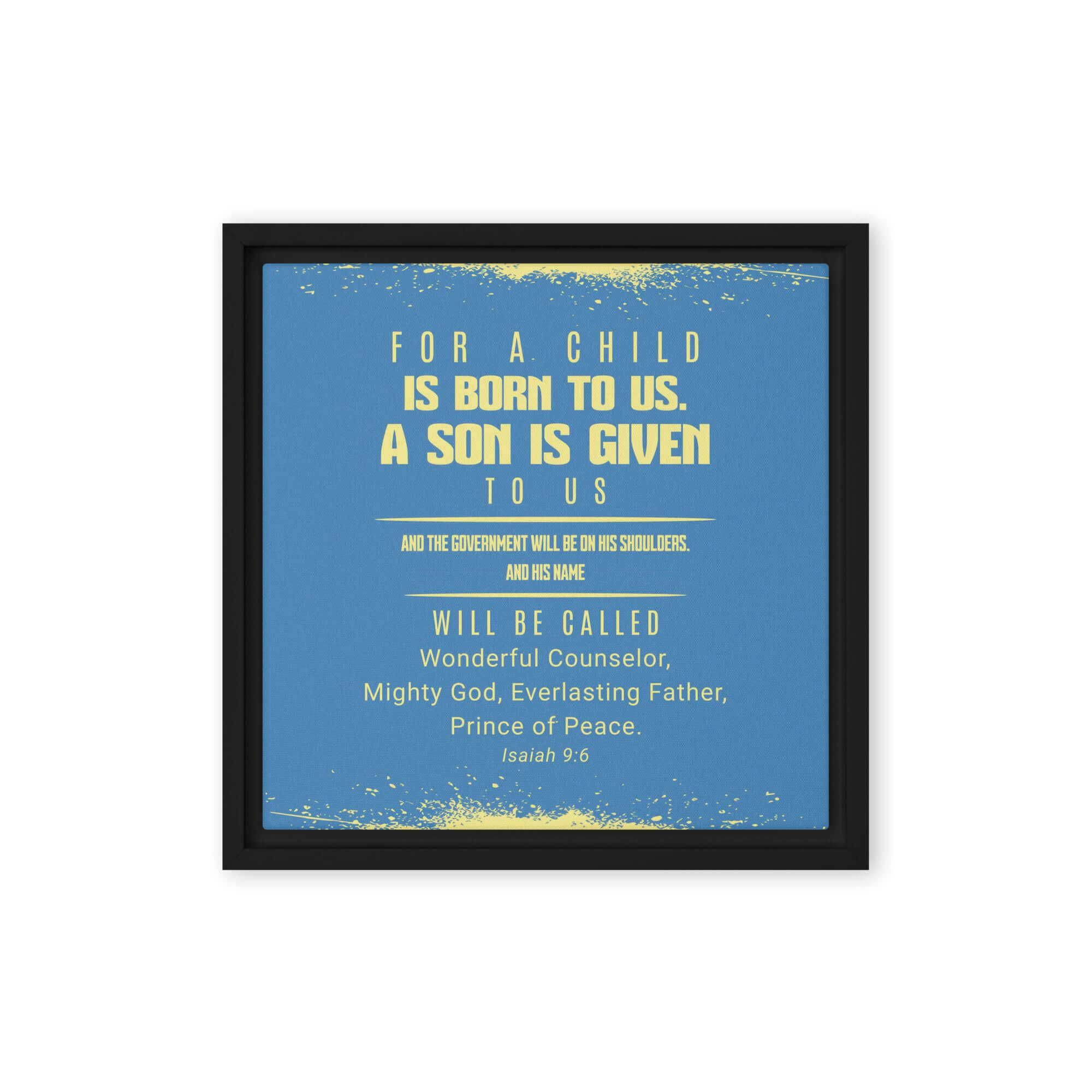 Isaiah 9:6 Bible Verse, Mighty God Framed Canvas Print Wall Art Black 12″×12″