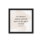 Romans 3:23 Bible Verse, fall short Framed Canvas Print Wall Art Black 12″×12″