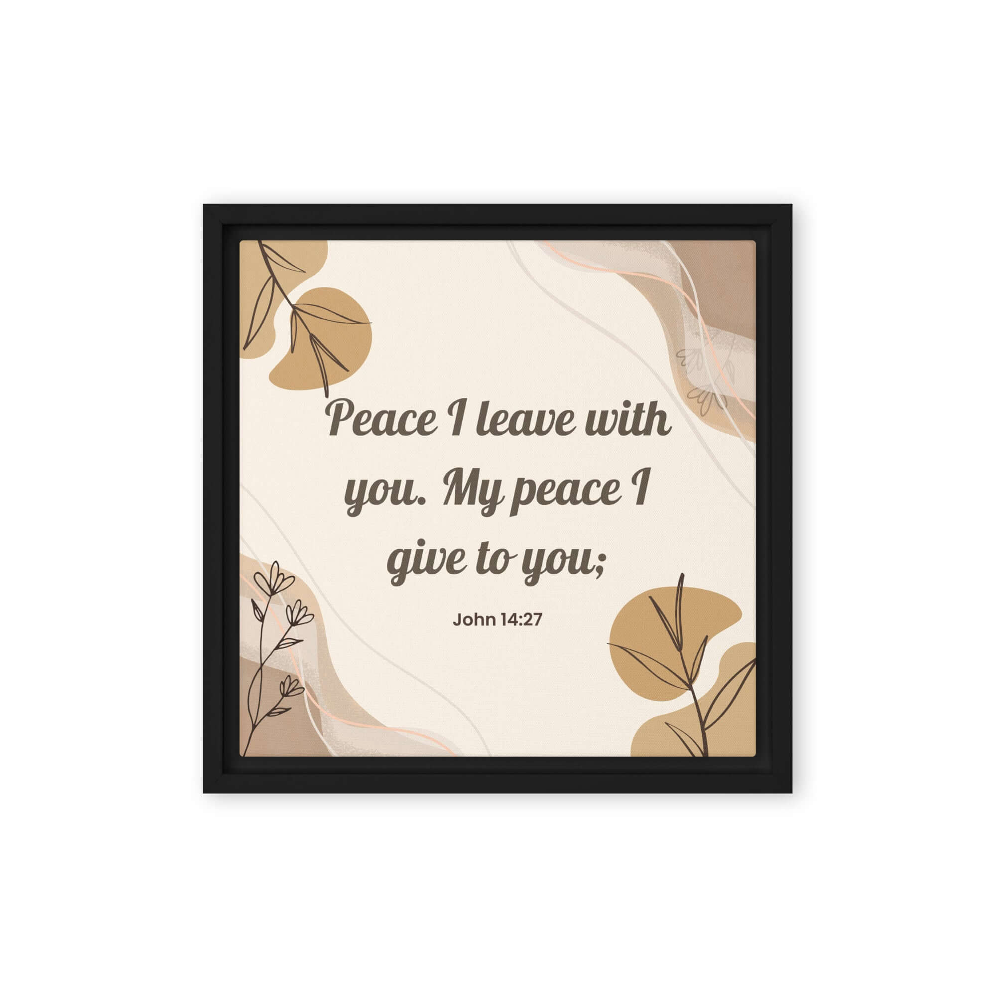 John 14:27 Bible Verse, Peace I Framed Canvas Print Wall Art Black 12″×12″