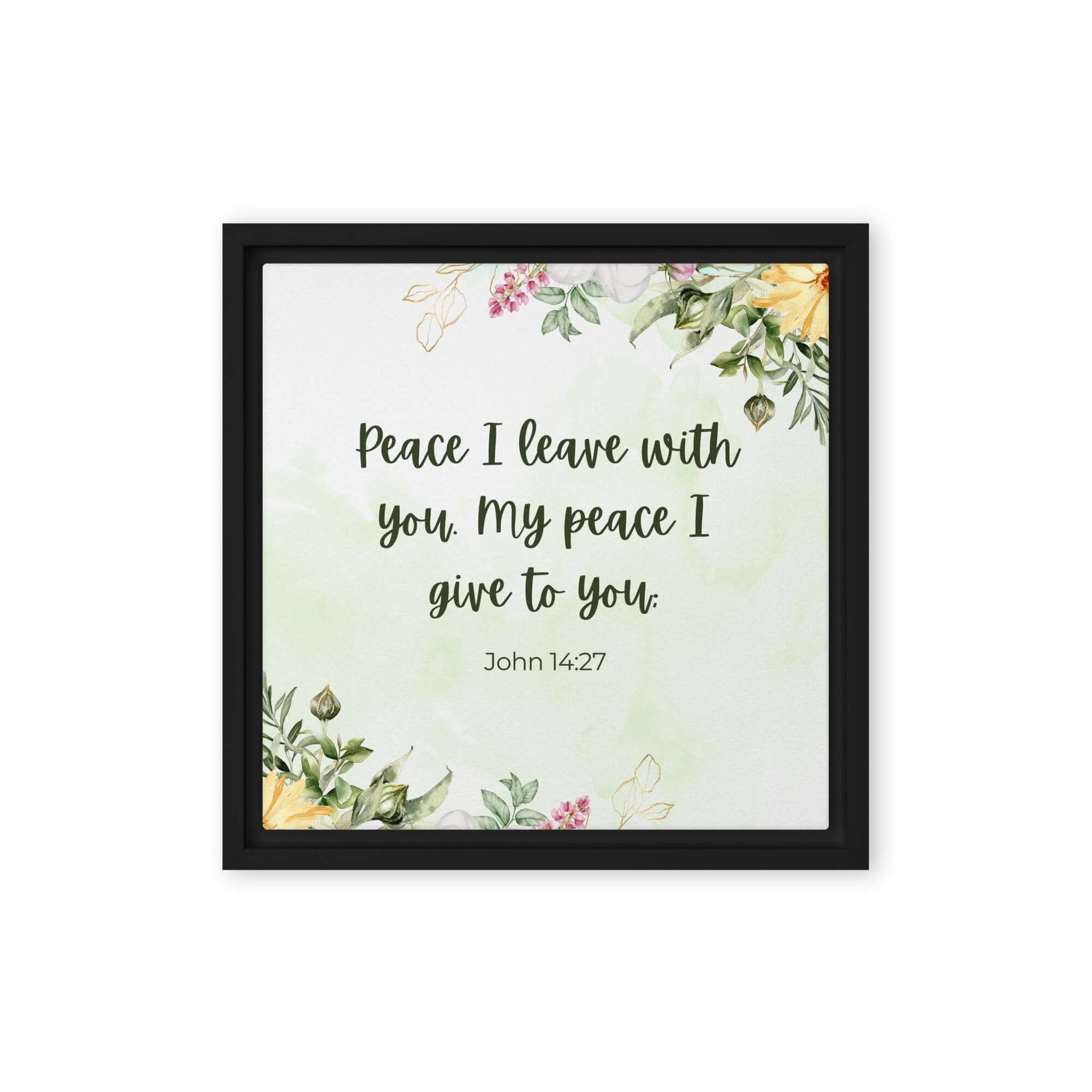 John 14:27 Bible Verse, My peace Framed Canvas Print Wall Art Black 12″×12″