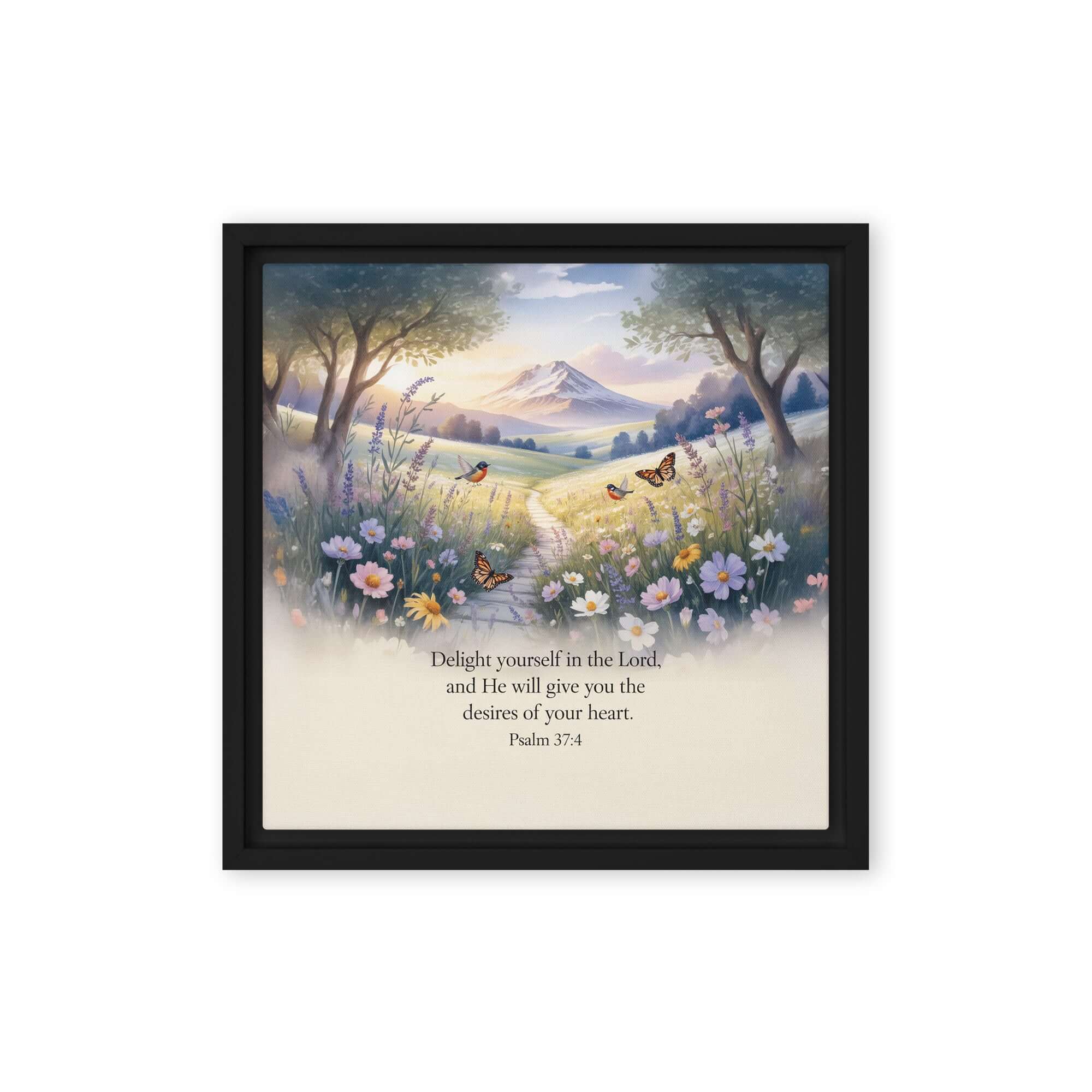 Psalm 37:4 Bible Verse, Delight Framed Canvas Black 12″×12″