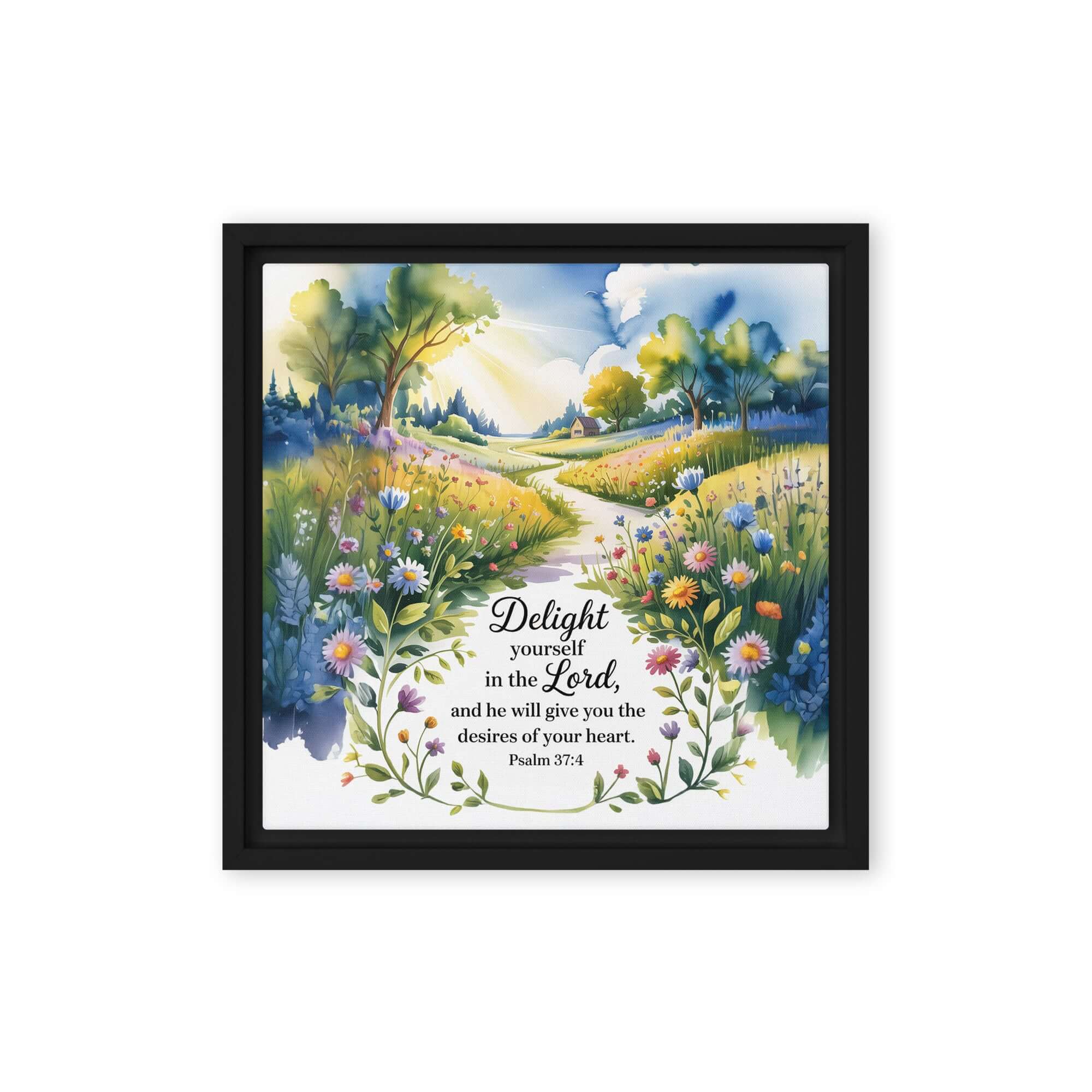 Psalm 37:4 Bible Verse, desires Framed Canvas Black 12″×12″
