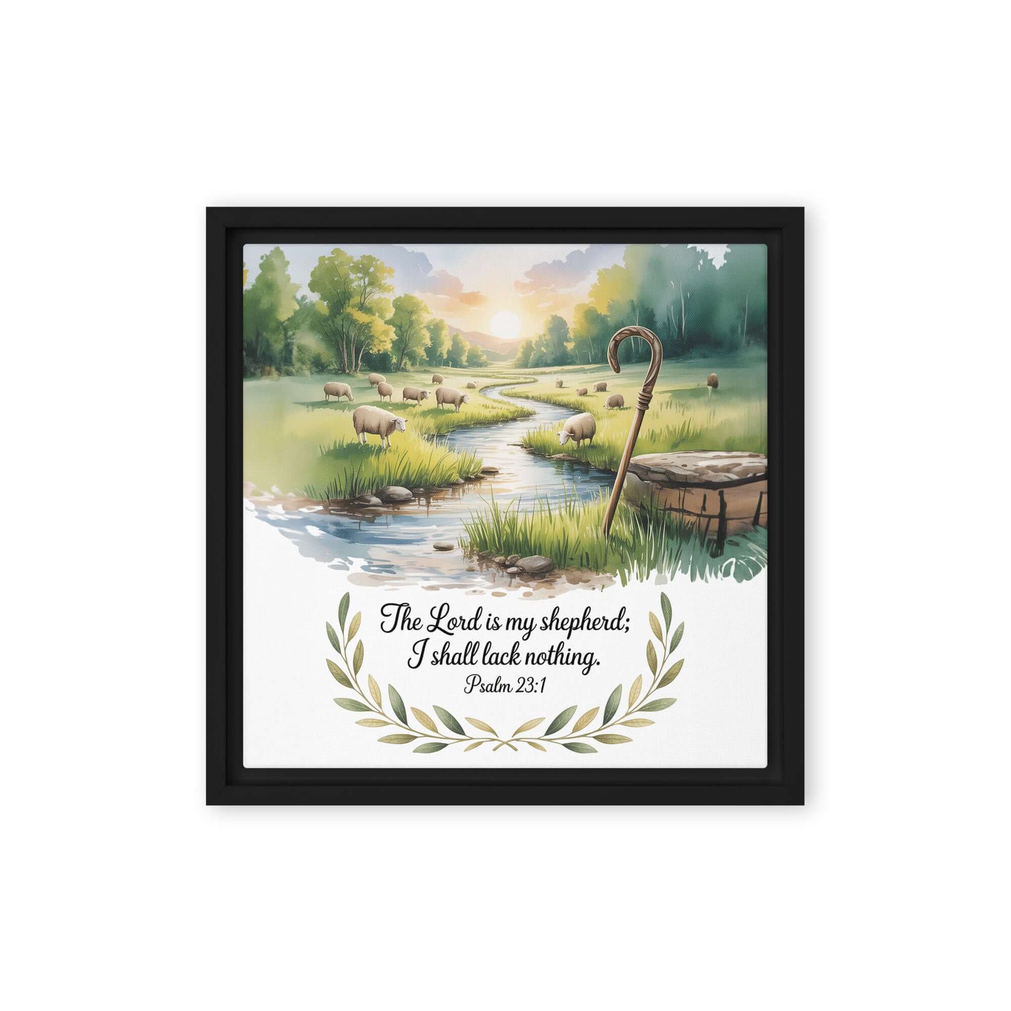 Psalm 23:1 Bible Verse, is my Framed Canvas Black 12″×12″
