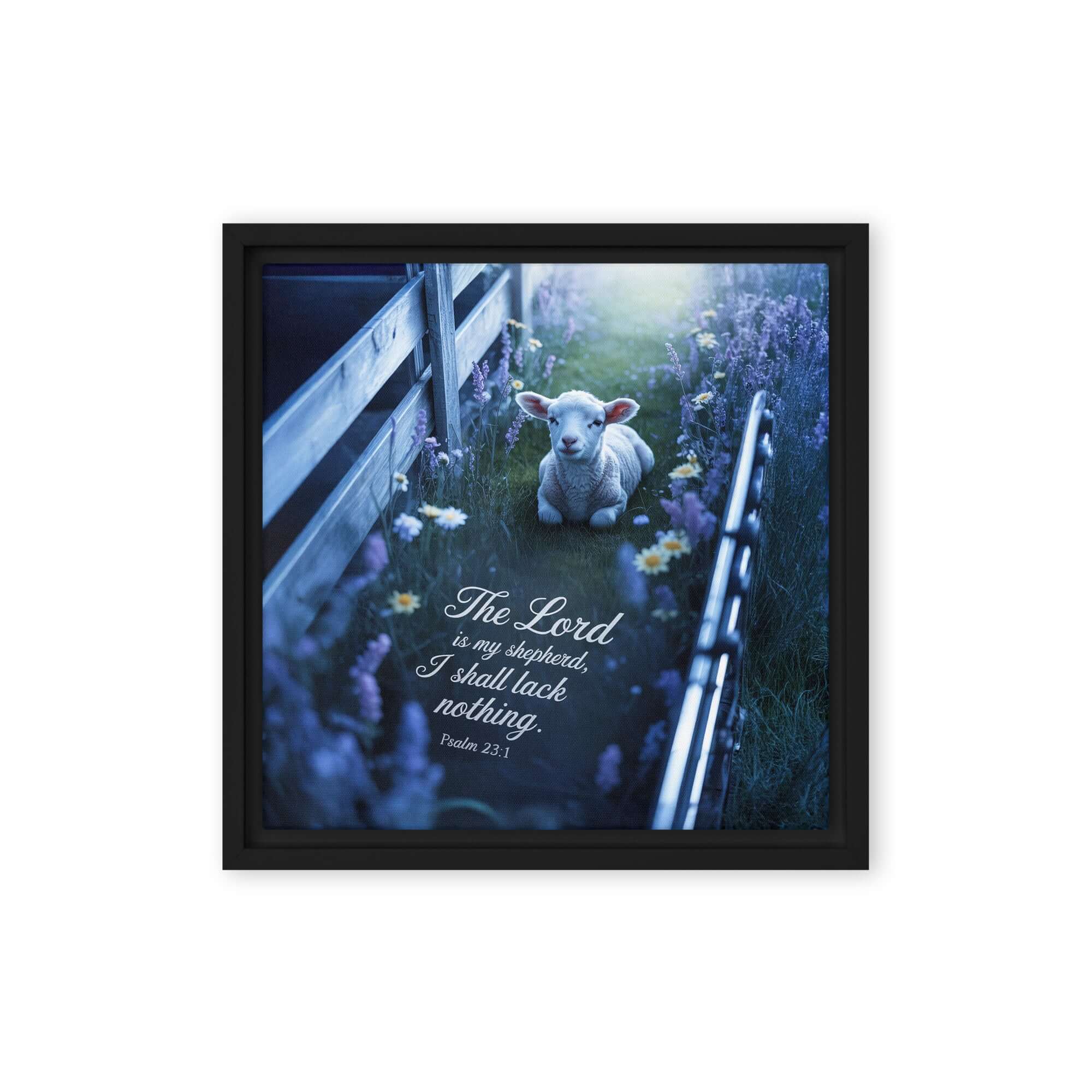 Psalm 23:1 Bible Verse, Shepherd Framed Canvas Black 12″×12″