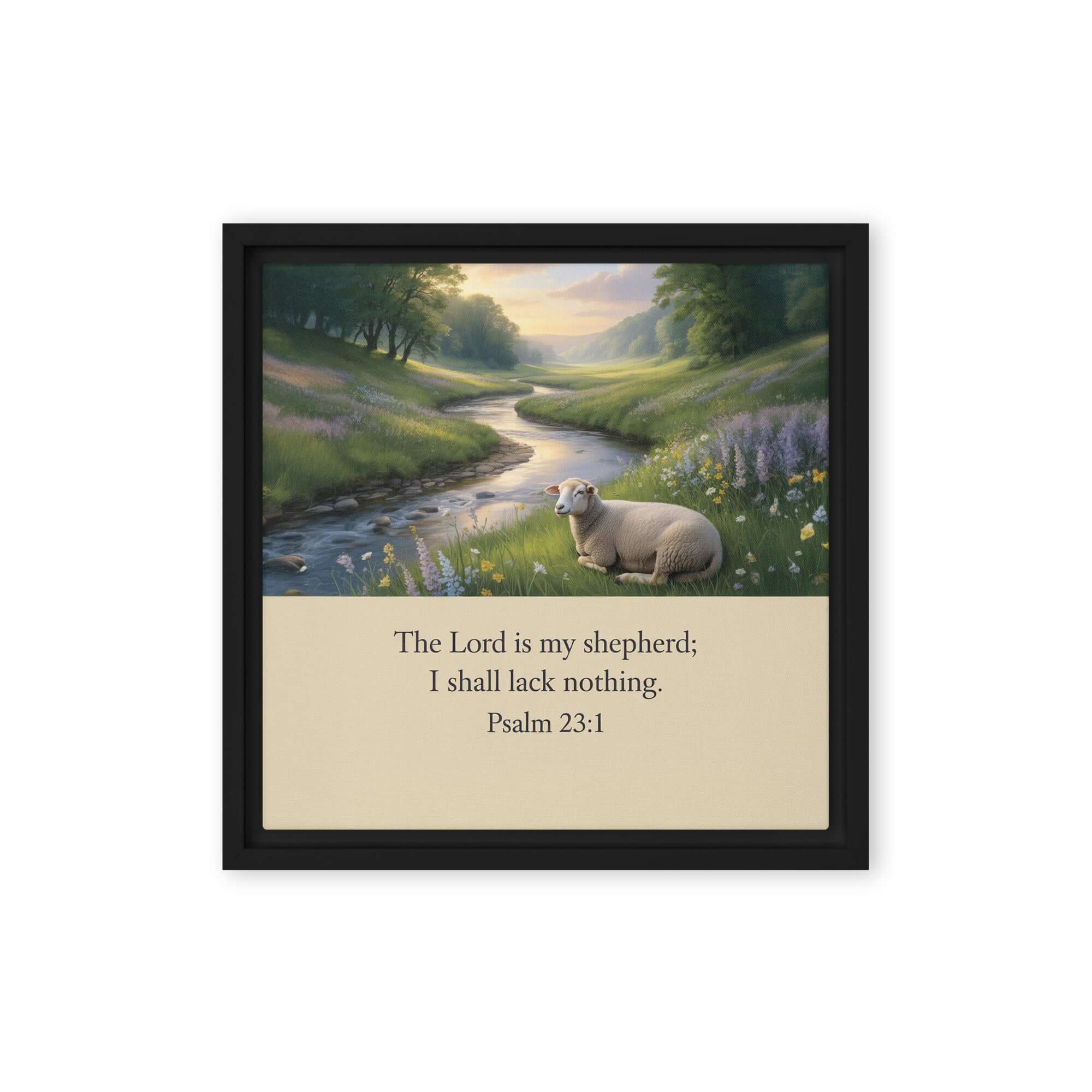 Psalm 23:1 Bible Verse, I shall Framed Canvas Black 12″×12″