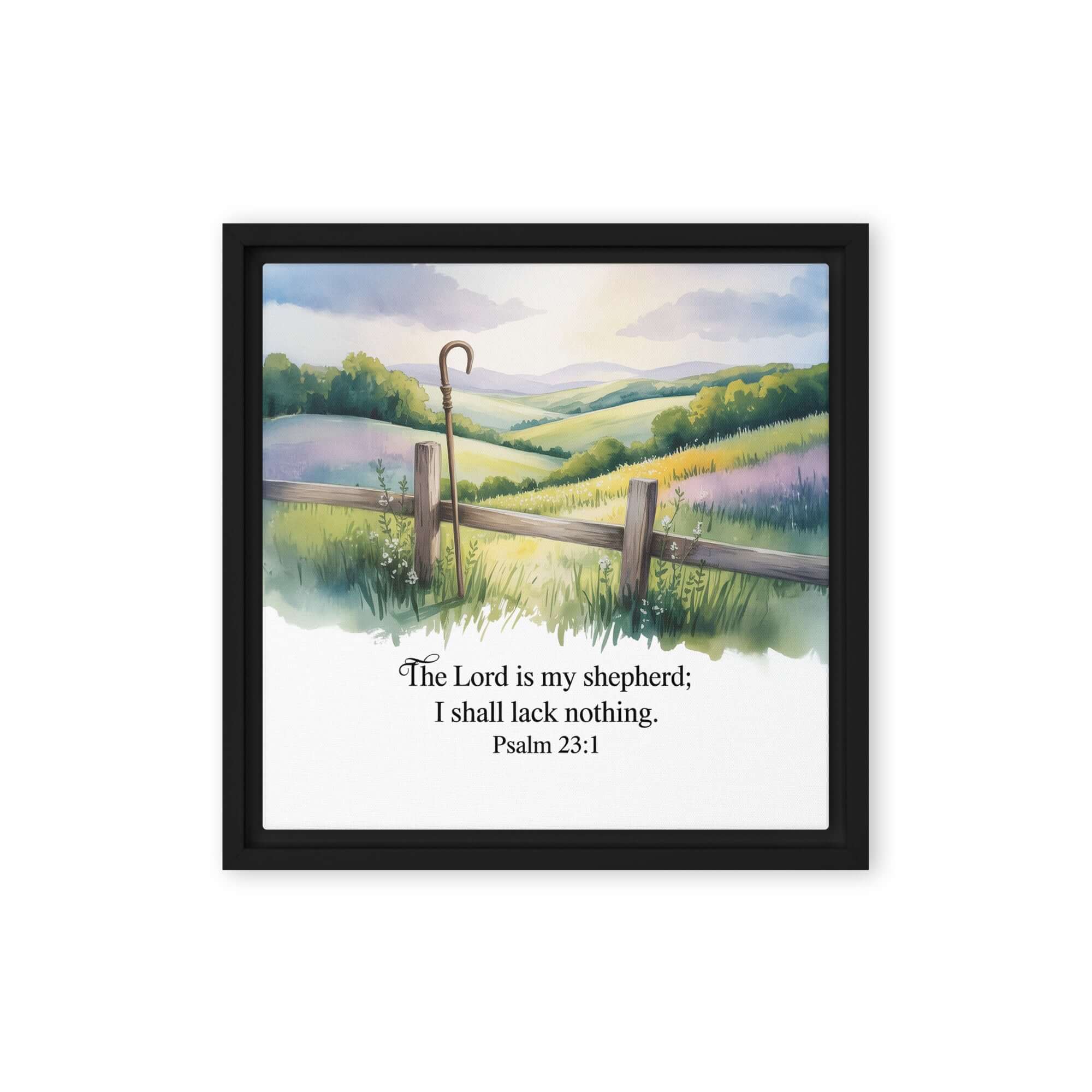 Psalm 23:1 Bible Verse, Lack Framed Canvas Black 12″×12″