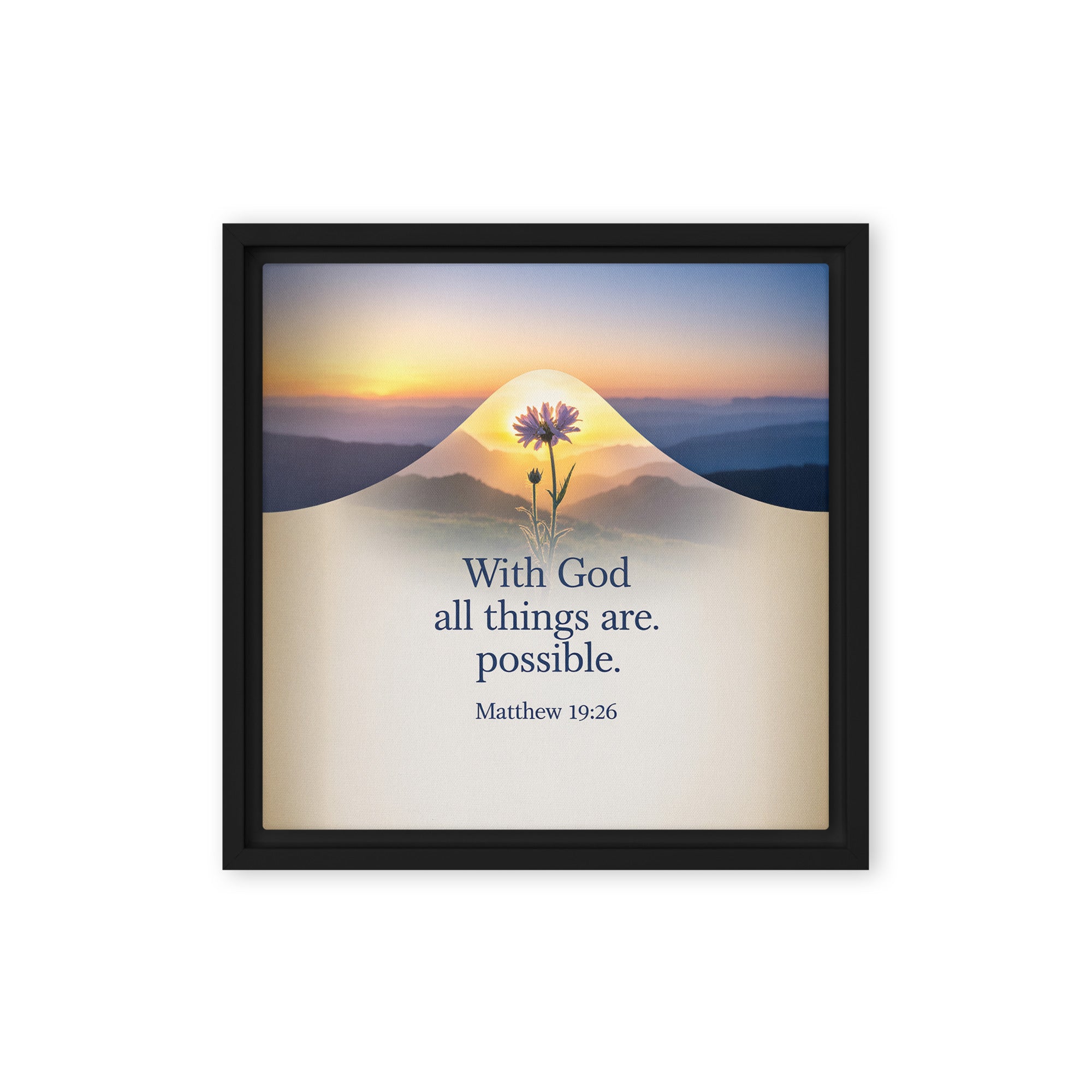 Matthew 19:26 Bible Verse at them Framed Canvas Black 12″×12″