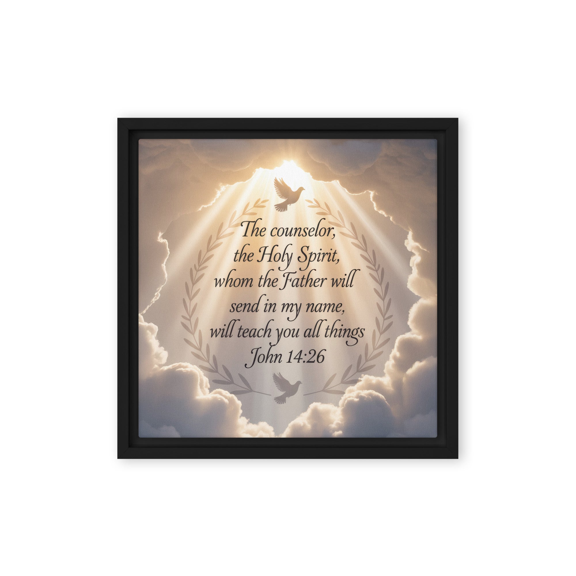 John 14:26 Bible Verse Counselor Framed Canvas Black 12″×12″