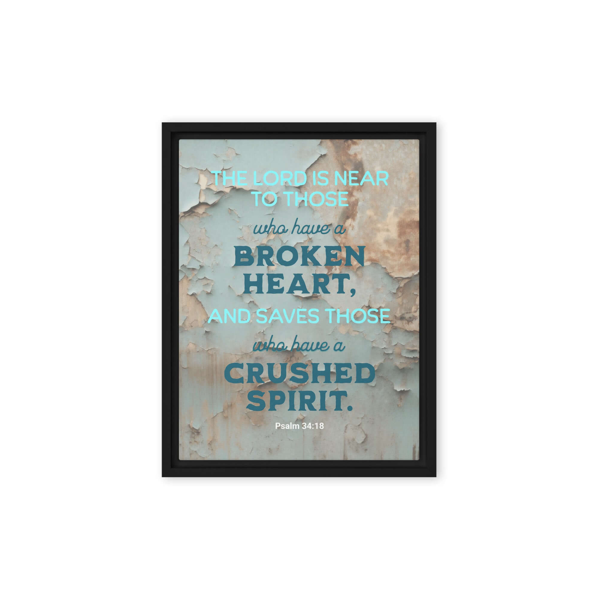 Psalm 34:18 Bible Verse, The LORD is Near Framed Canvas Print Wall Art Black 12″×16″