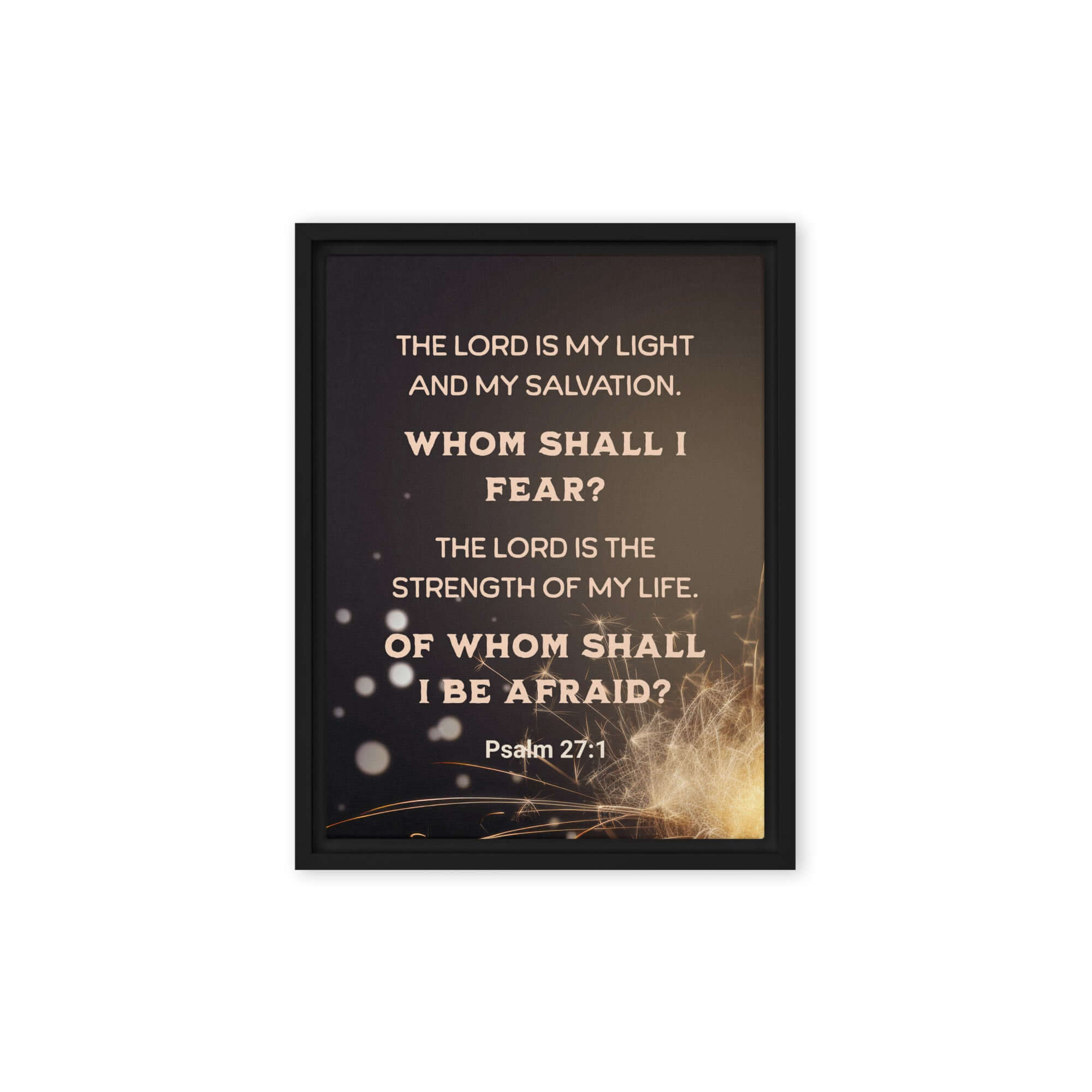 Psalm 27:1 Bible Verse, The LORD is My Light Framed Canvas Print Wall Art Black 12″×16″
