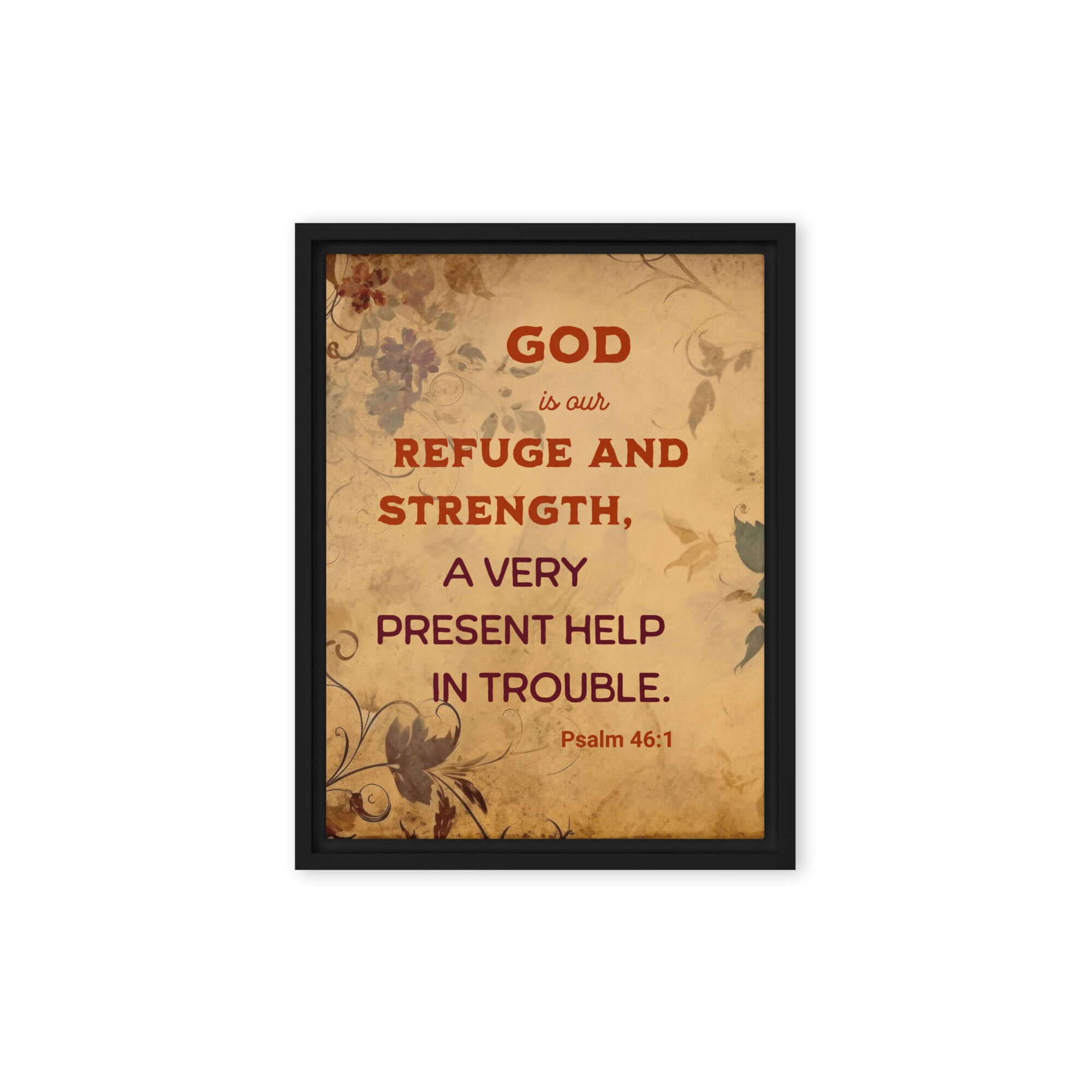 Psalm 46:1 Bible Verse, God is Our Refuge Framed Canvas Print Wall Art Black 12″×16″
