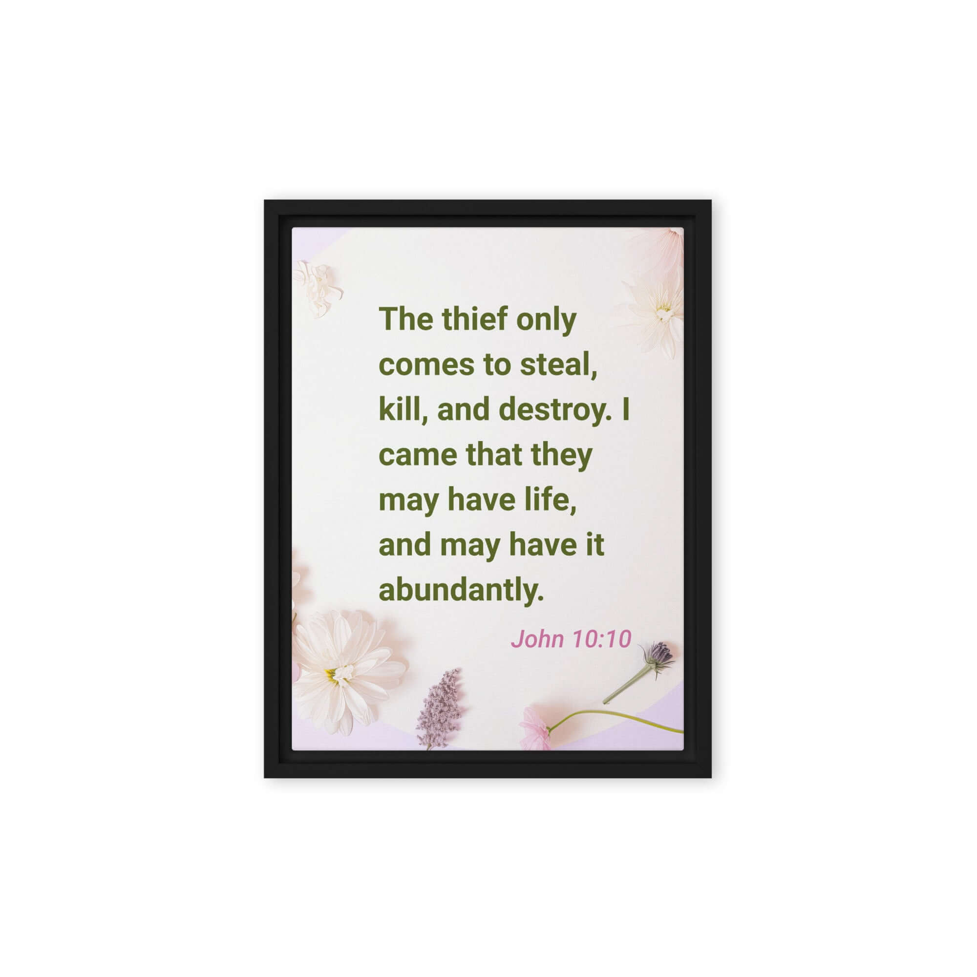 John 10:10 Bible Verse, Abundant Life Framed Canvas Print Wall Art Black 12″×16″