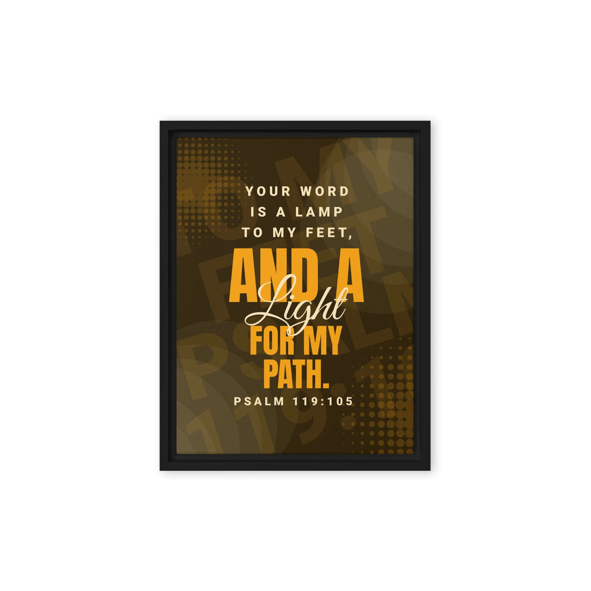 Psalm 119:105 Bible Verse, lamp to my feet Framed Canvas Print Wall Art Black 12″×16″