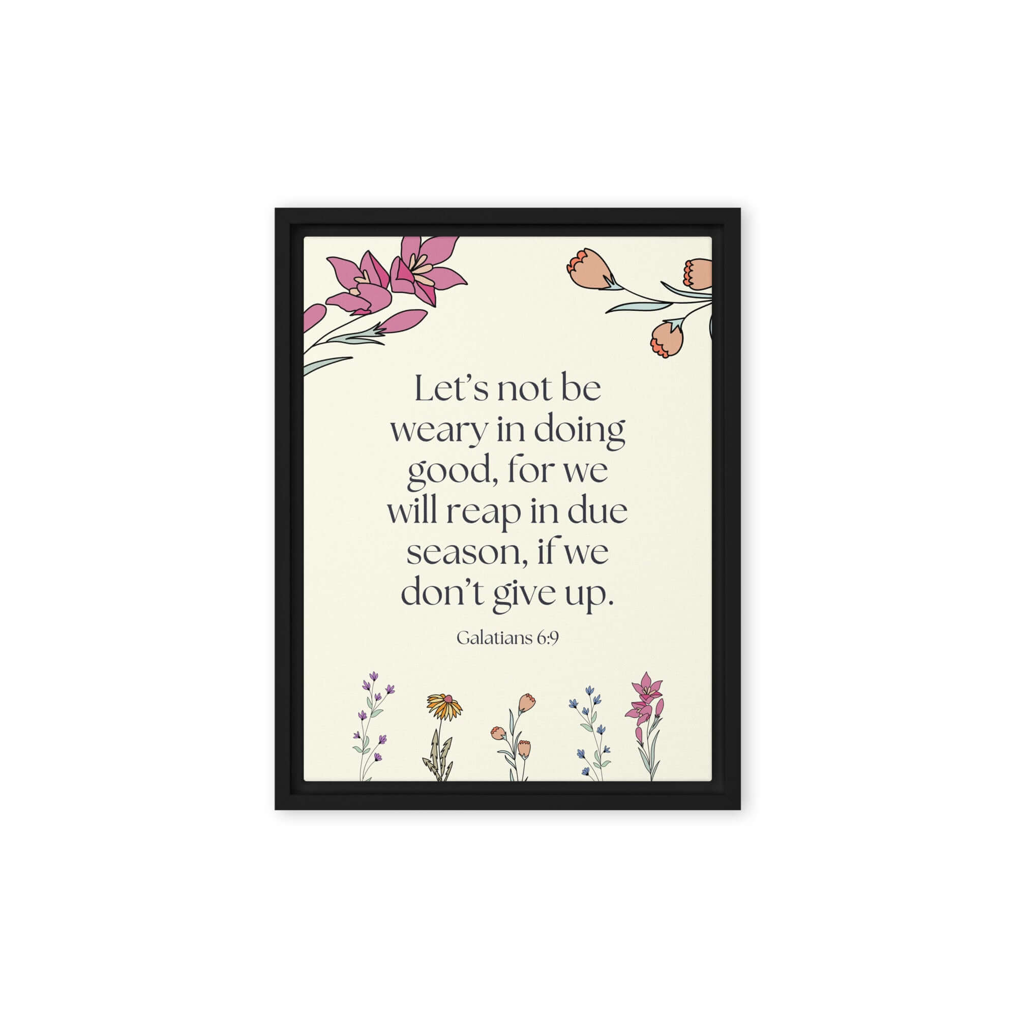 Galatians 6:9 Bible Verse, in doing good Framed Canvas Print Wall Art Black 12″×16″