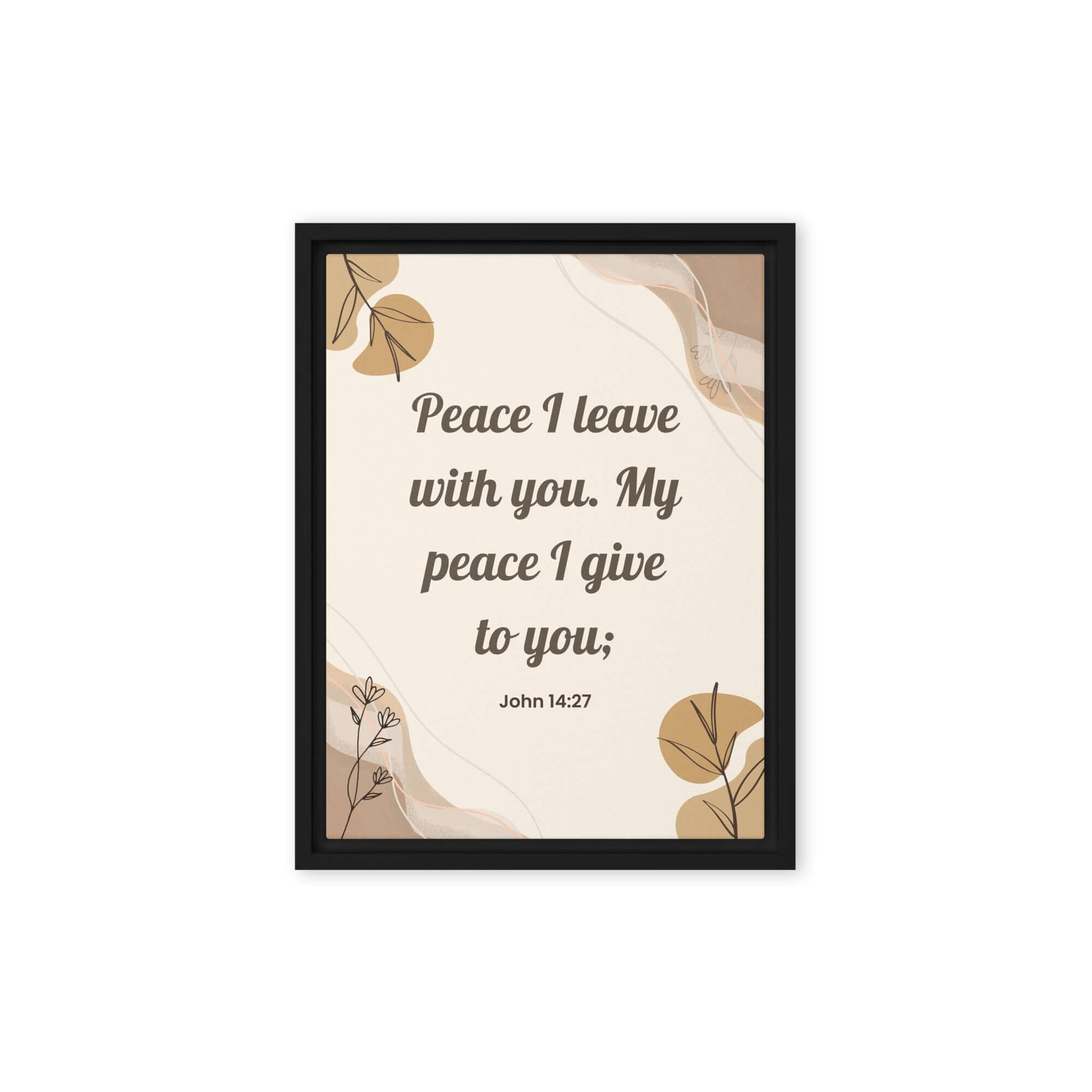 John 14:27 Bible Verse, Peace I Framed Canvas Print Wall Art Black 12″×16″