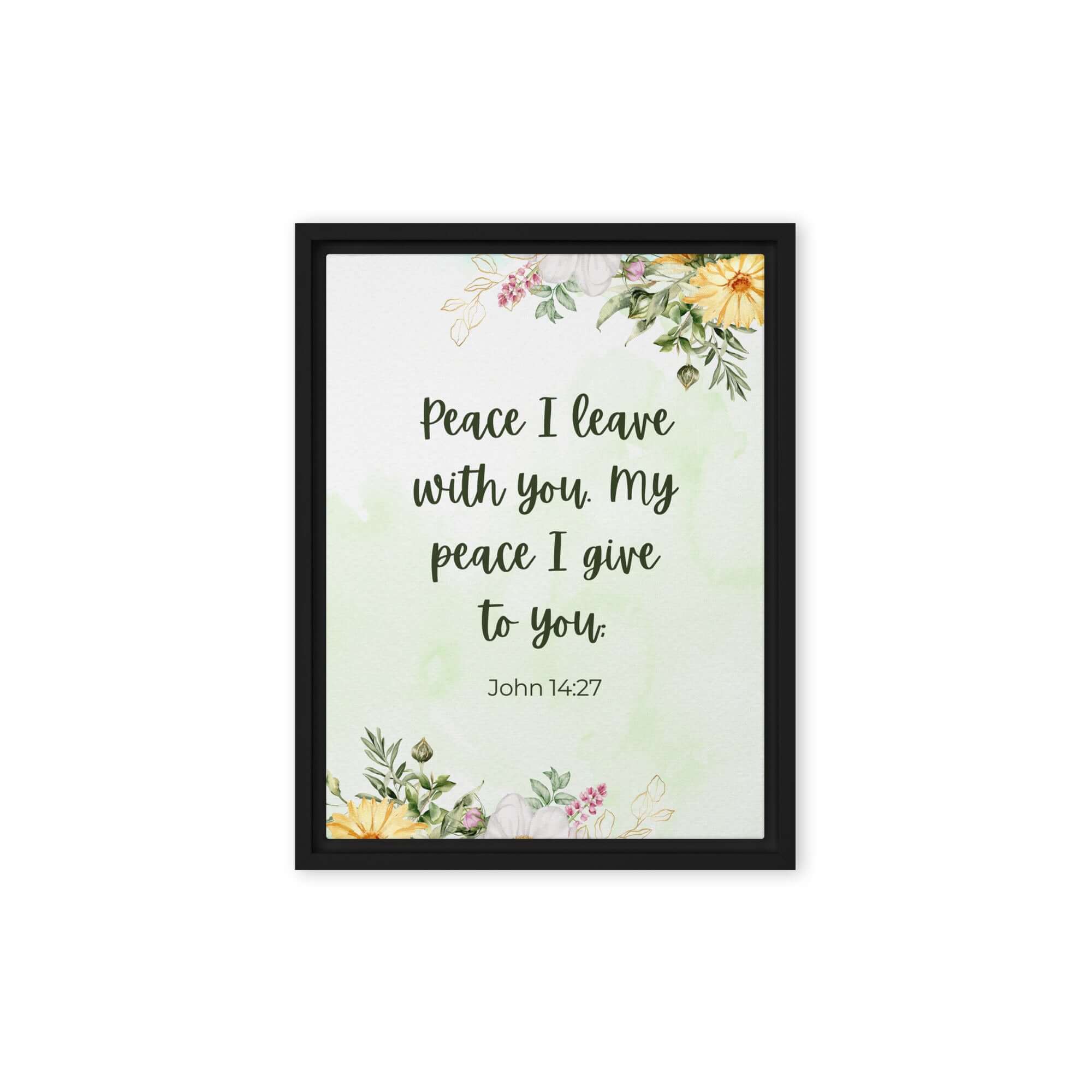John 14:27 Bible Verse, My peace Framed Canvas Print Wall Art Black 12″×16″
