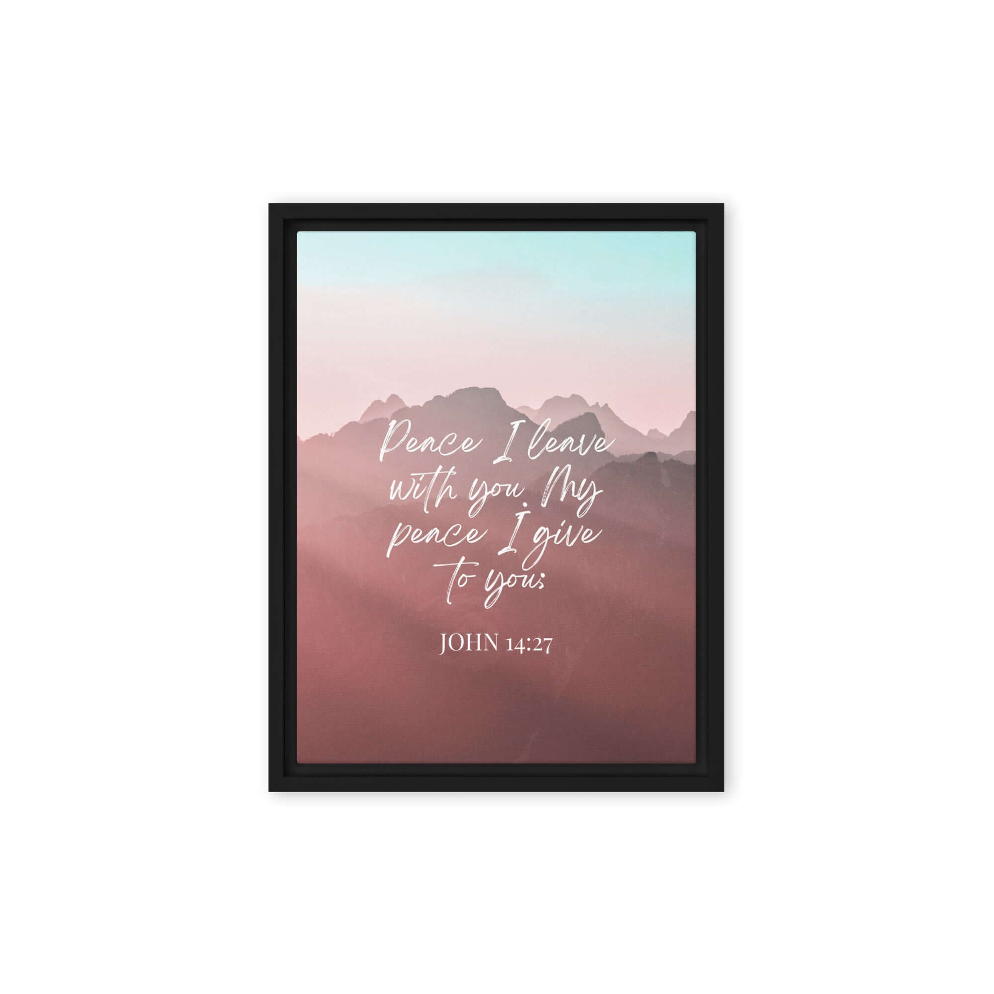 John 14:27 Bible Verse, I give you Framed Canvas Print Wall Art Black 12″×16″