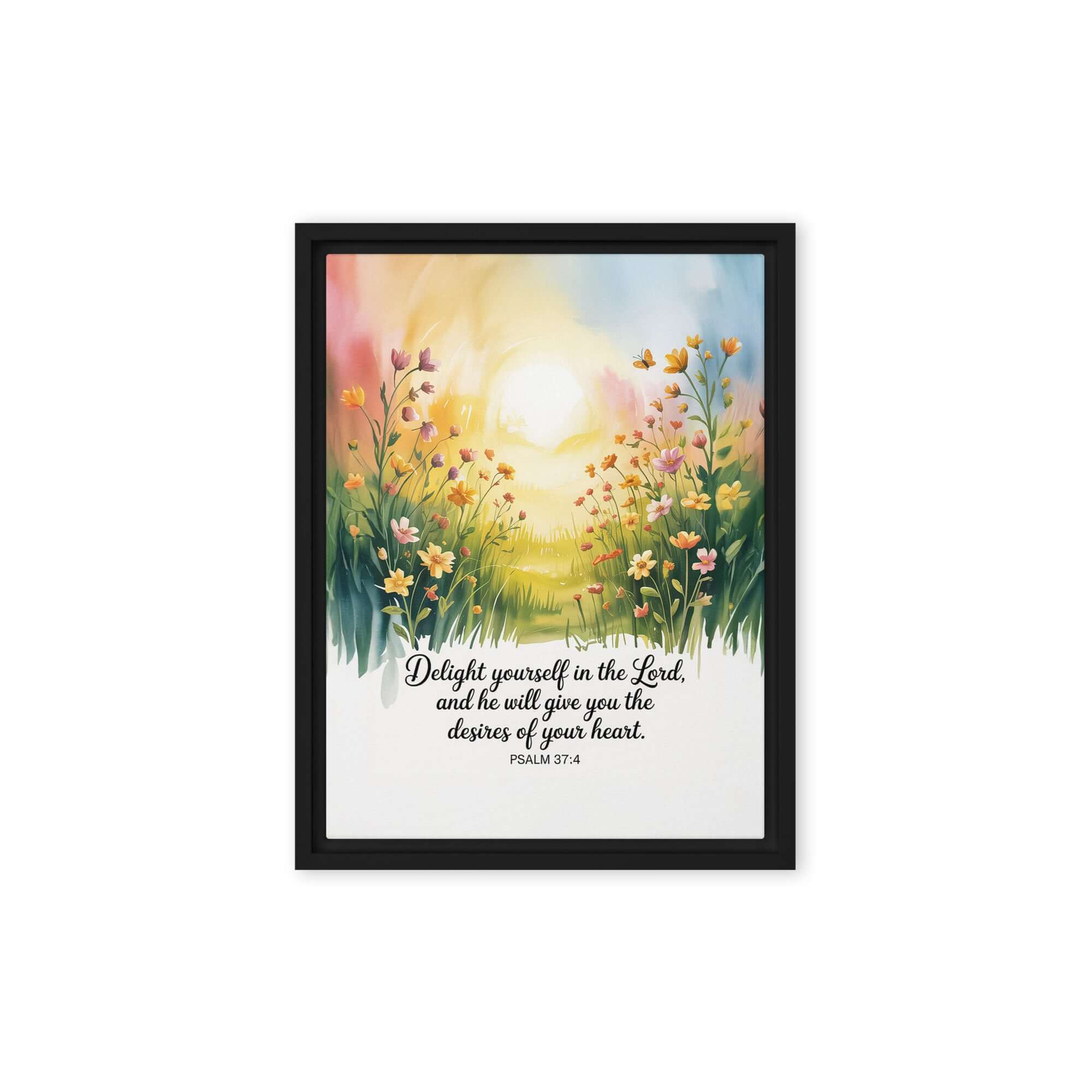 Psalm 37:4 Bible Verse, will give Framed Canvas Black 12″×16″