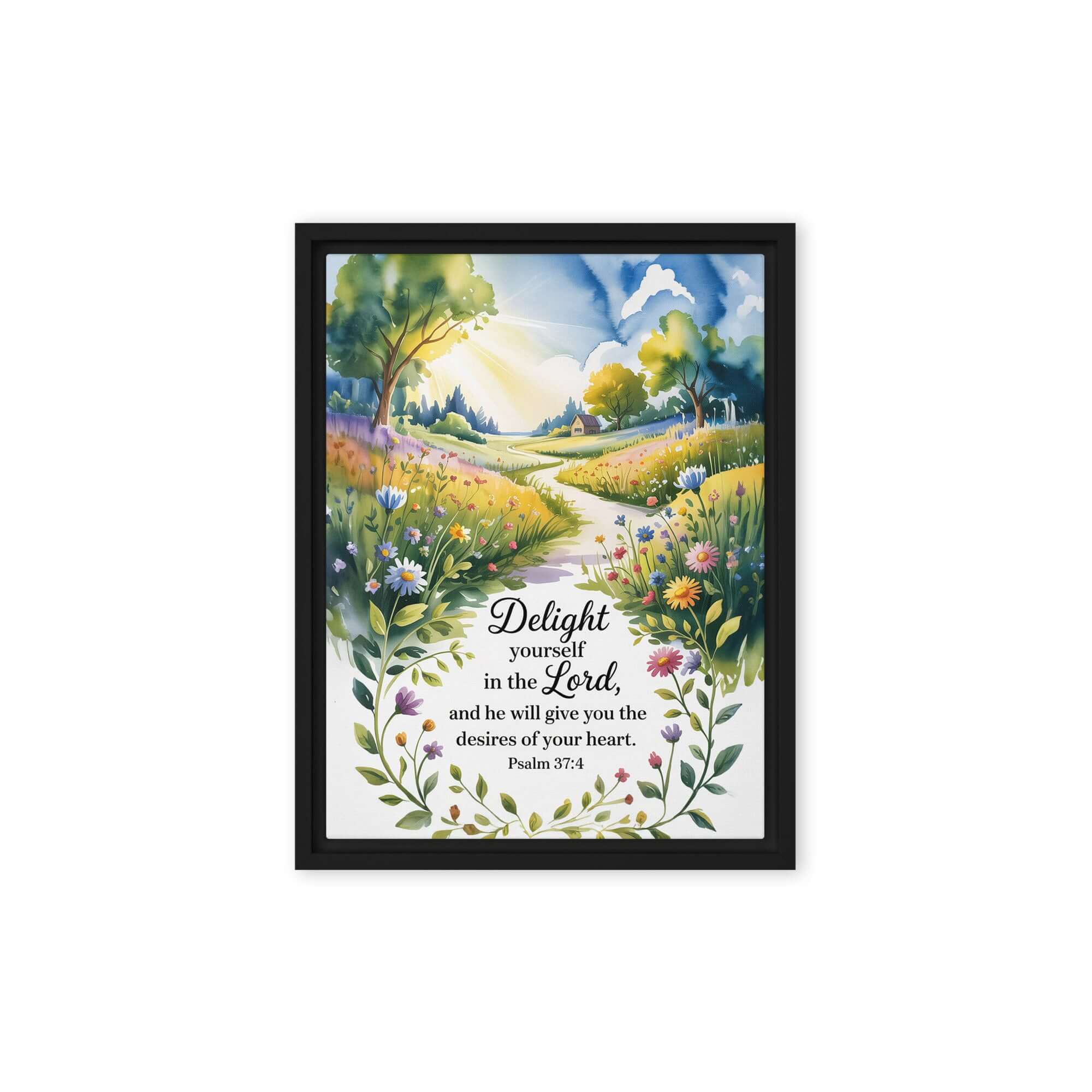 Psalm 37:4 Bible Verse, desires Framed Canvas Black 12″×16″
