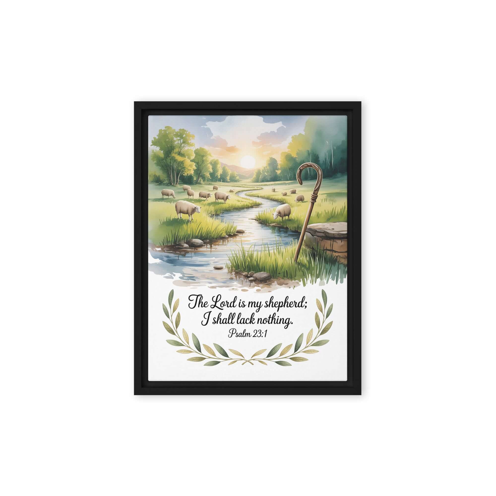Psalm 23:1 Bible Verse, is my Framed Canvas Black 12″×16″