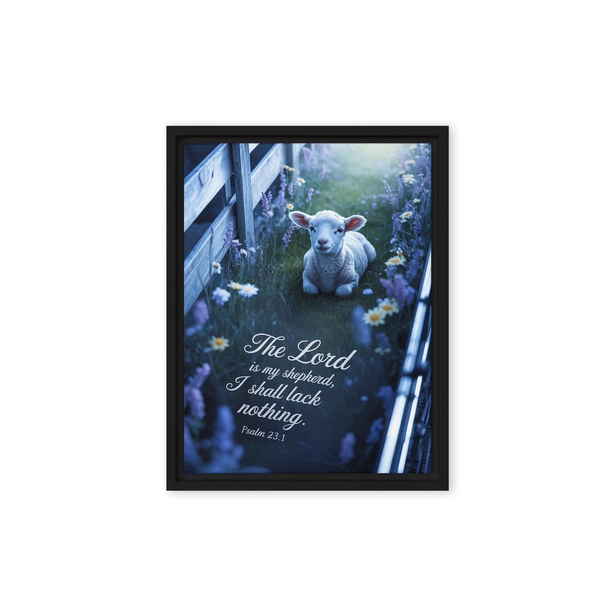 Psalm 23:1 Bible Verse, Shepherd Framed Canvas Black 12″×16″