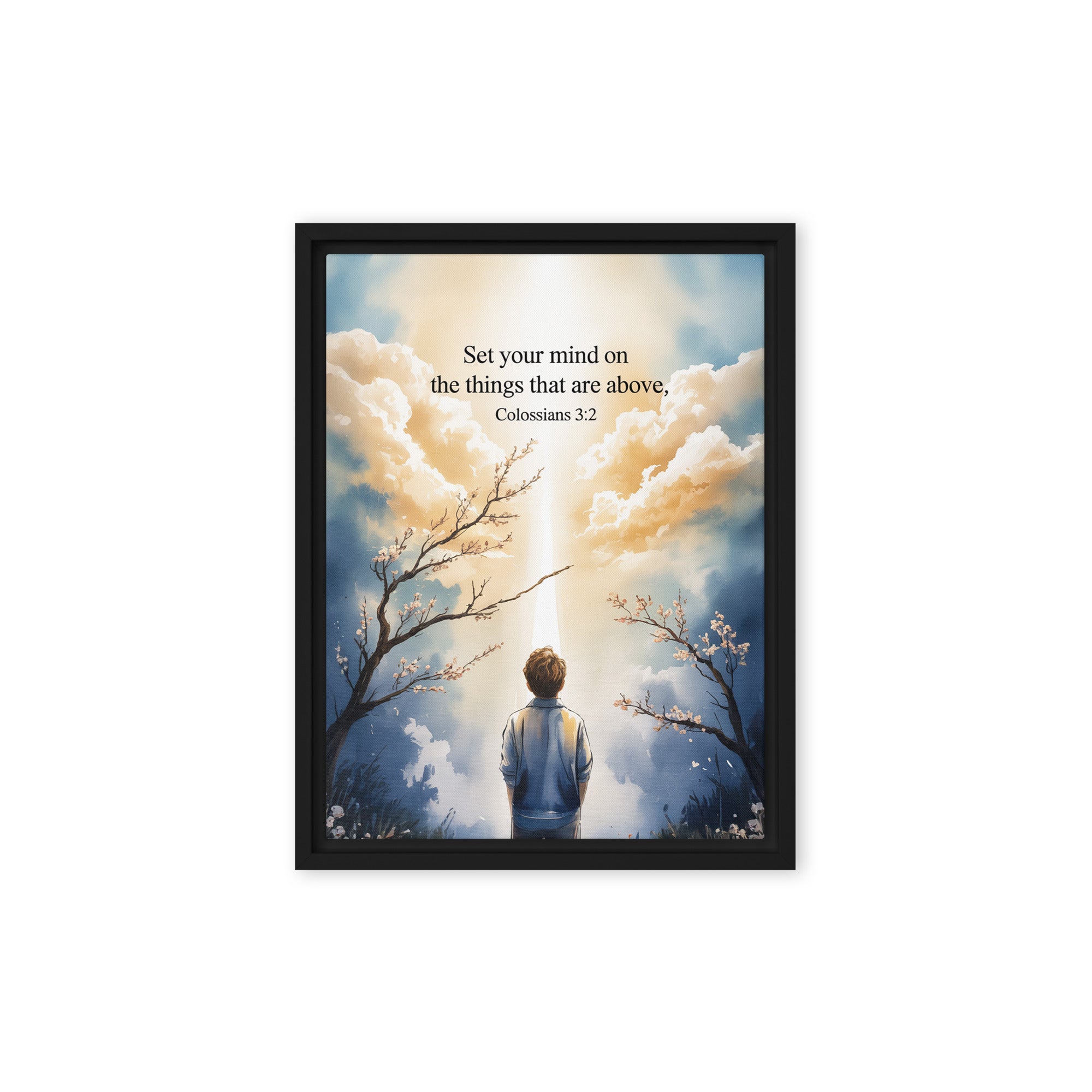 Colossians 3:2 Bible Verse the things Framed Canvas Black 12″×16″