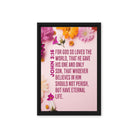 John 3:16 Bible Verse, For God So Loved Framed Canvas Print Wall Art Black 12″×18″
