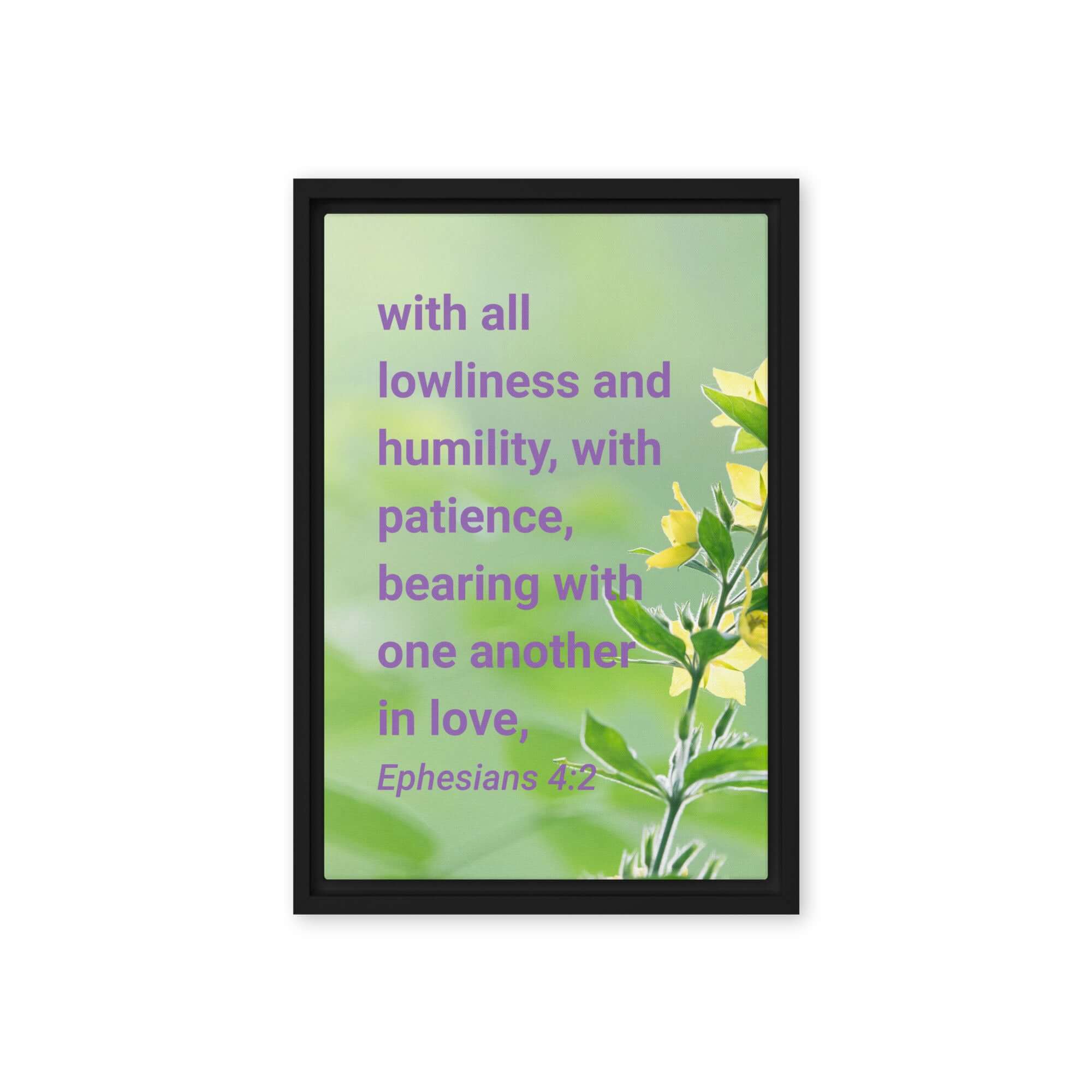 Ephesians 4:2 Bible Verse, one another in love Framed Canvas Print Wall Art Black 12″×18″
