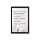 Isaiah 53:5 Bible Verse, by his wounds Framed Canvas Print Wall Art Black 12″×18″