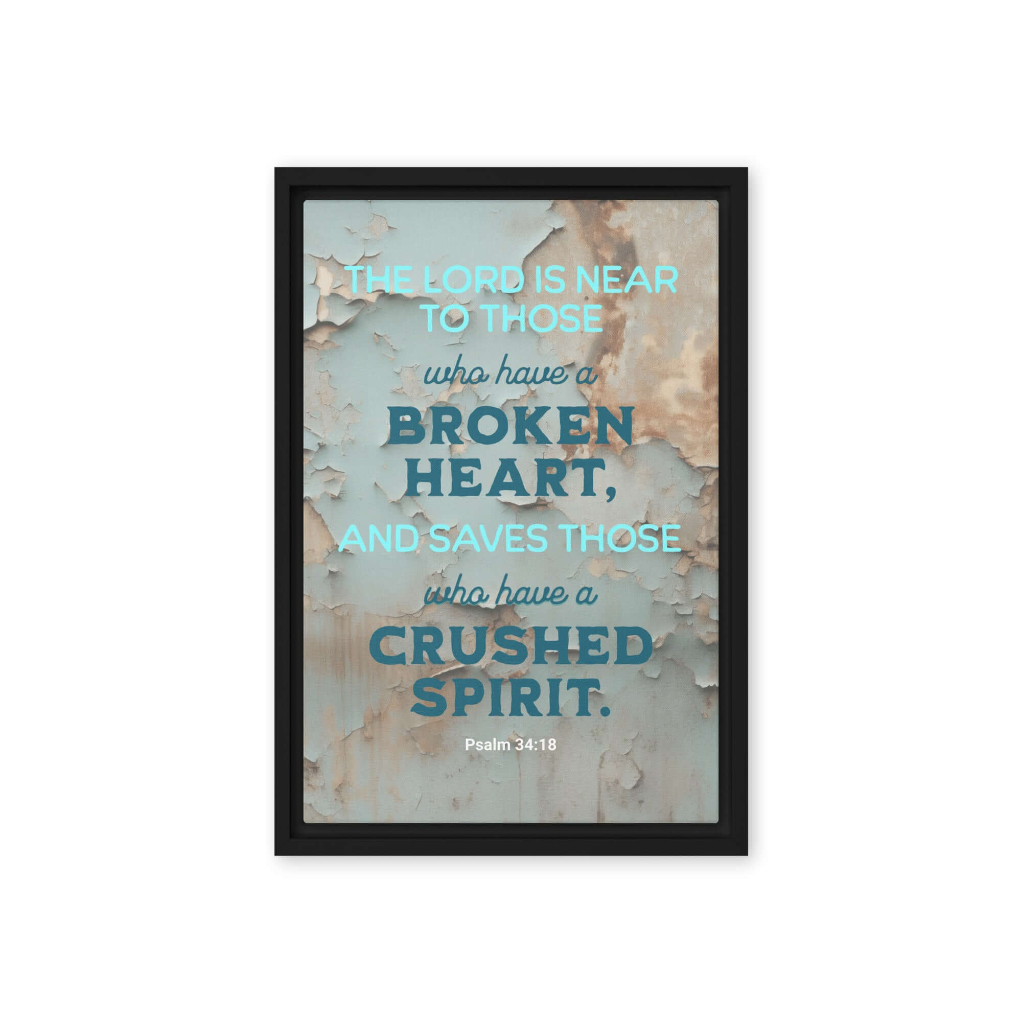 Psalm 34:18 Bible Verse, The LORD is Near Framed Canvas Print Wall Art Black 12″×18″