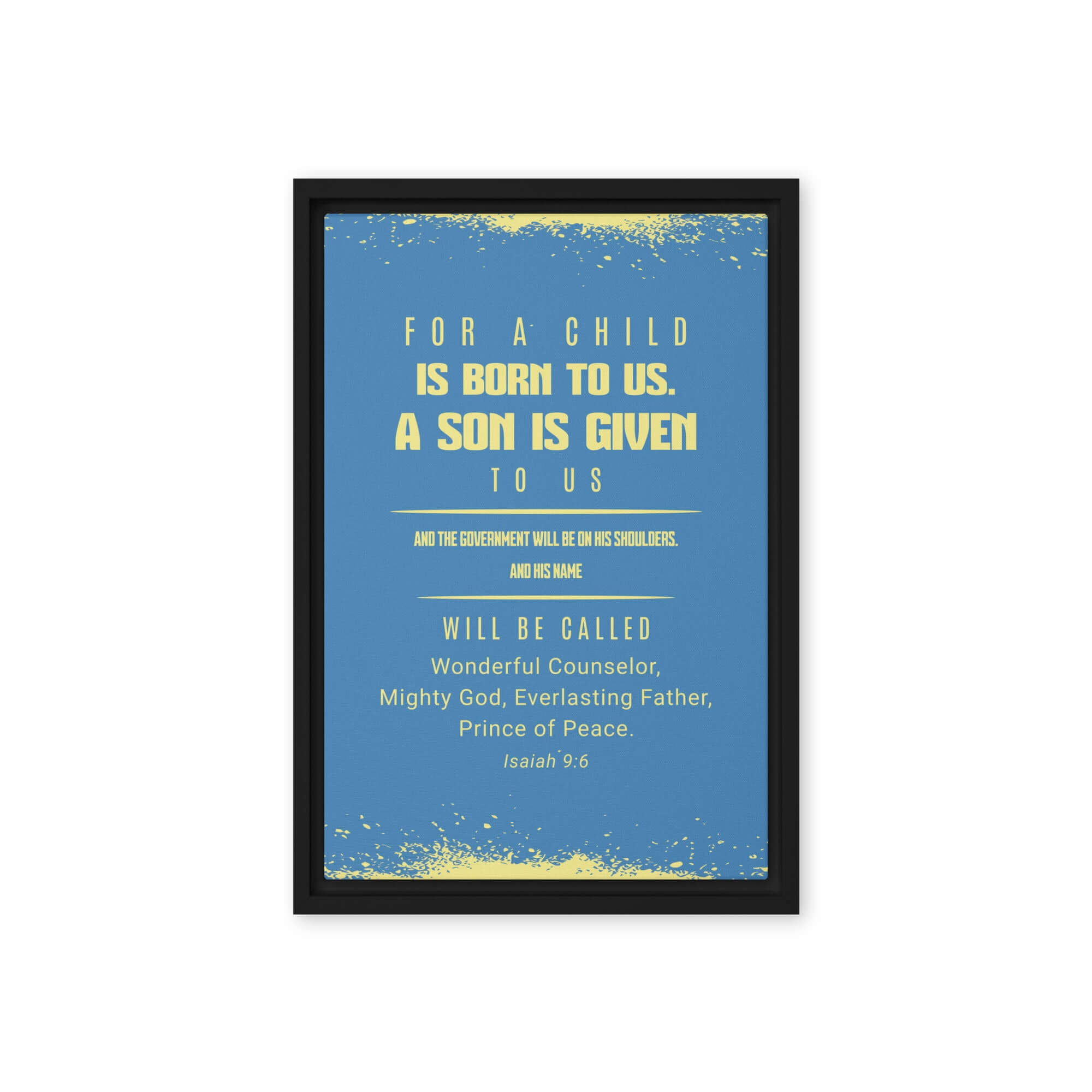 Isaiah 9:6 Bible Verse, Mighty God Framed Canvas Print Wall Art Black 12″×18″