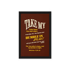 Matthew 11:29-30 Bible Verse, learn from me Framed Canvas Print Wall Art Black 12″×18″