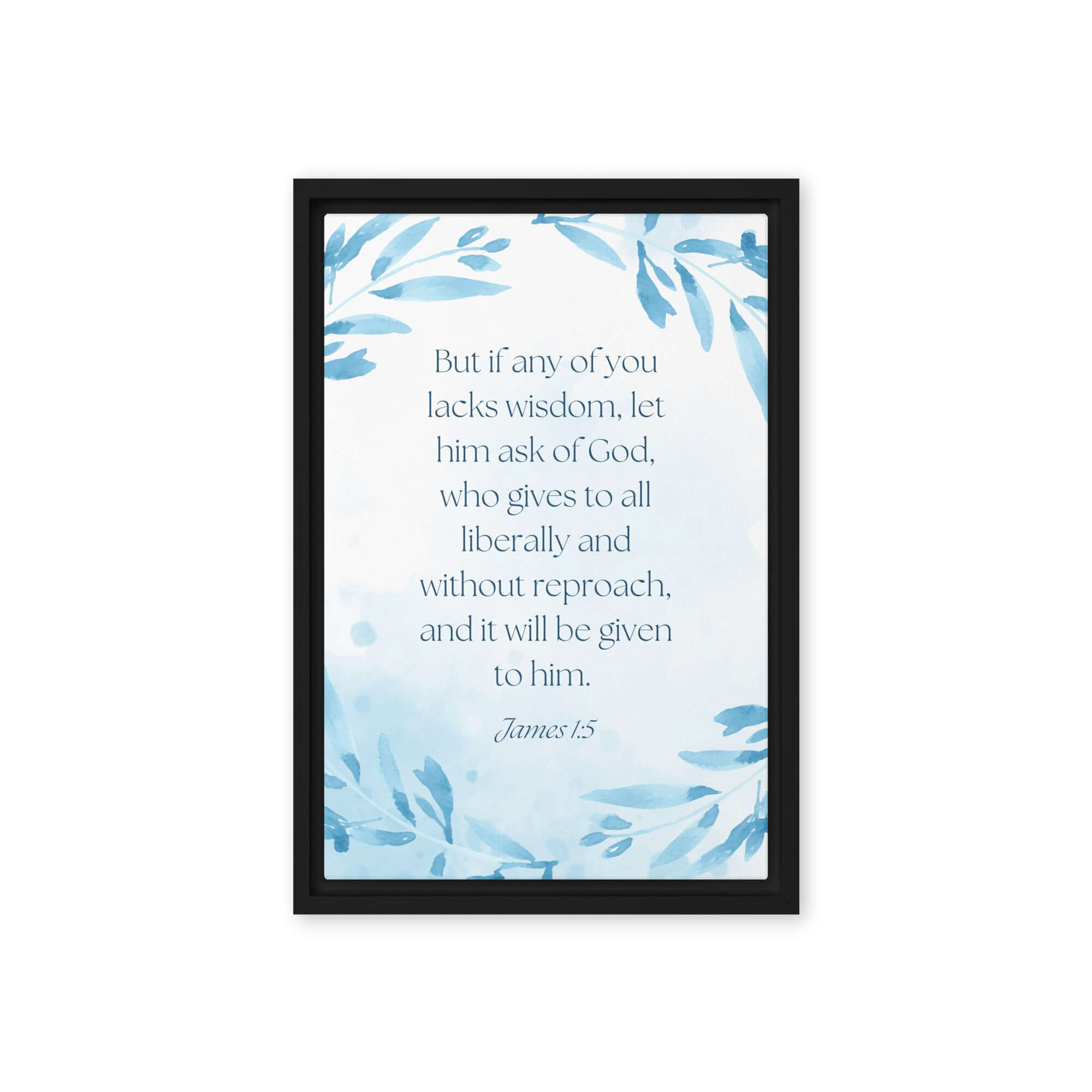 James 1:5 Bible Verse, lacks wisdom Framed Canvas Print Wall Art Black 12″×18″