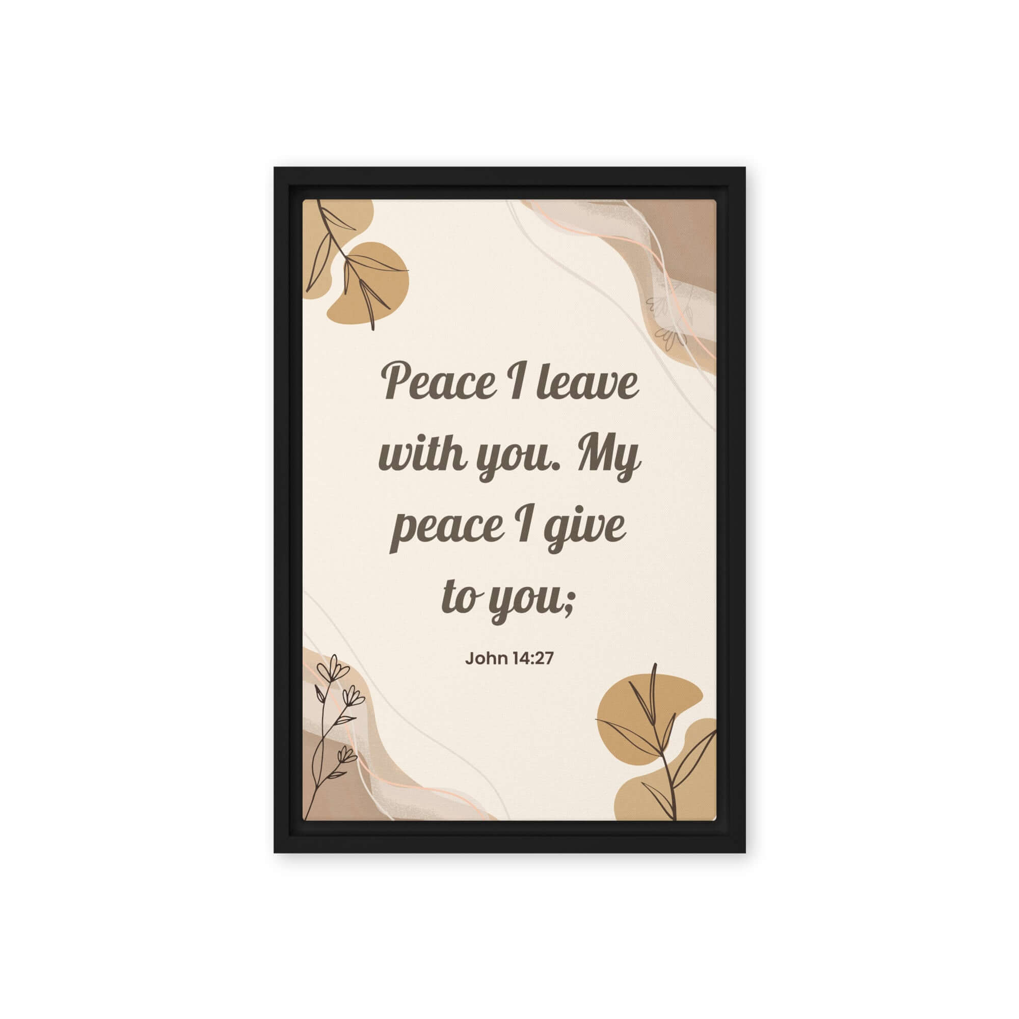 John 14:27 Bible Verse, Peace I Framed Canvas Print Wall Art Black 12″×18″