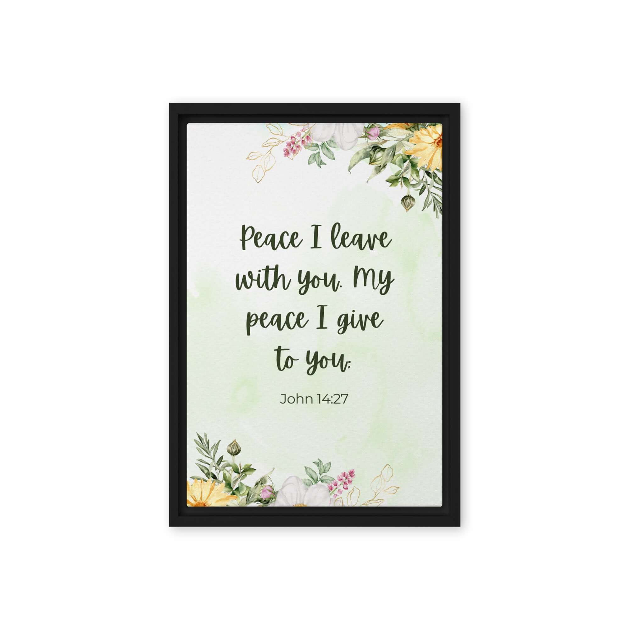 John 14:27 Bible Verse, My peace Framed Canvas Print Wall Art Black 12″×18″