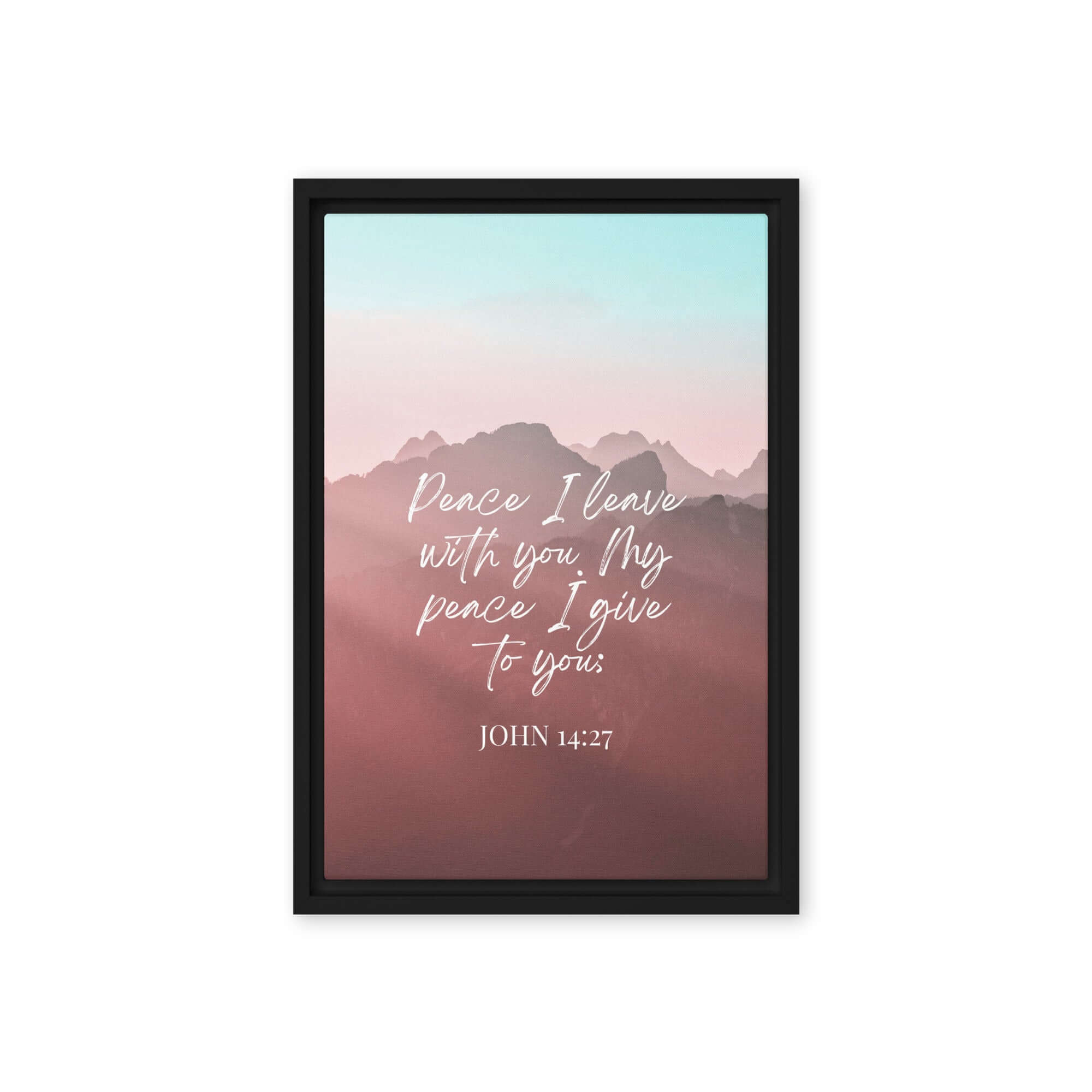 John 14:27 Bible Verse, I give you Framed Canvas Print Wall Art Black 12″×18″