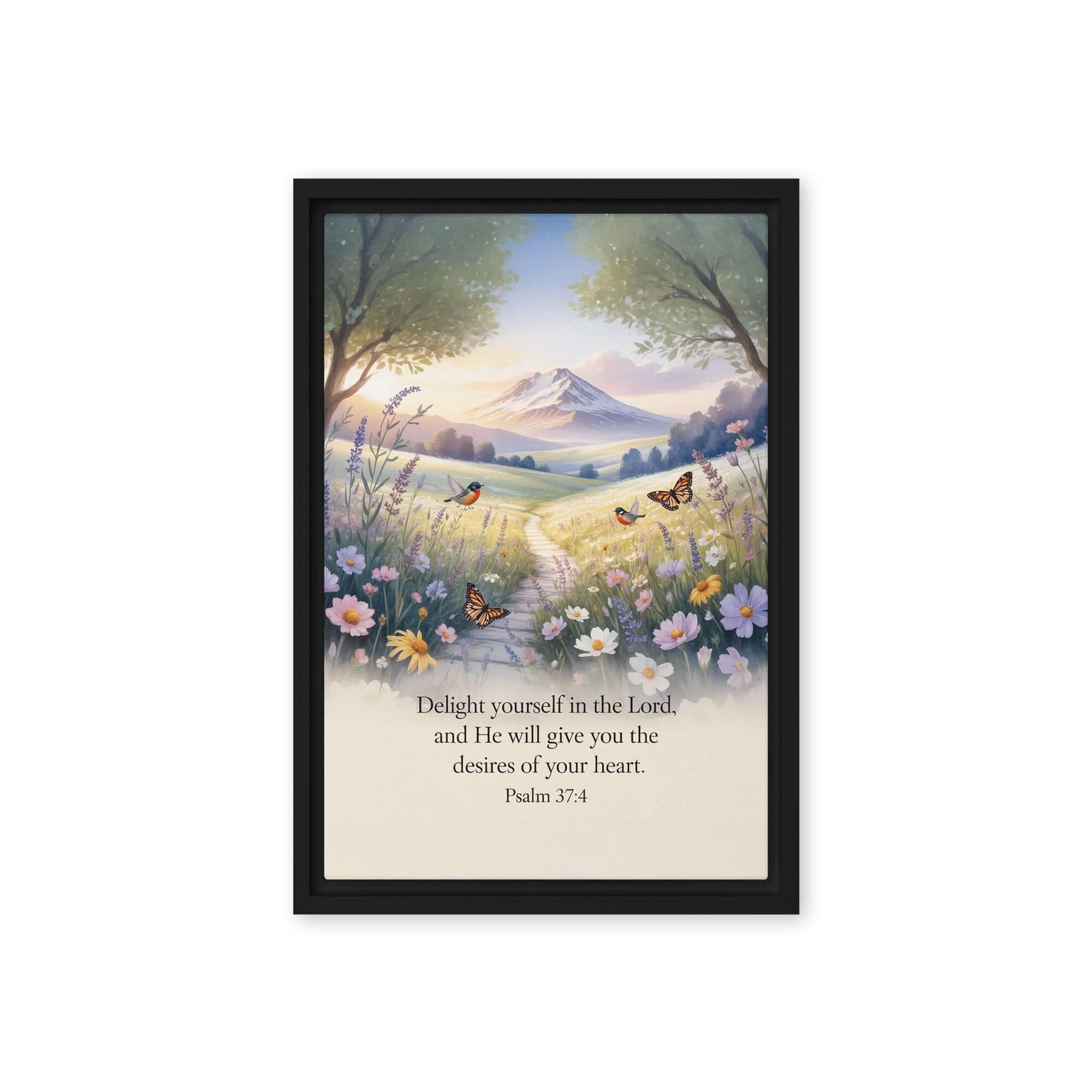 Psalm 37:4 Bible Verse, Delight Framed Canvas Black 12″×18″