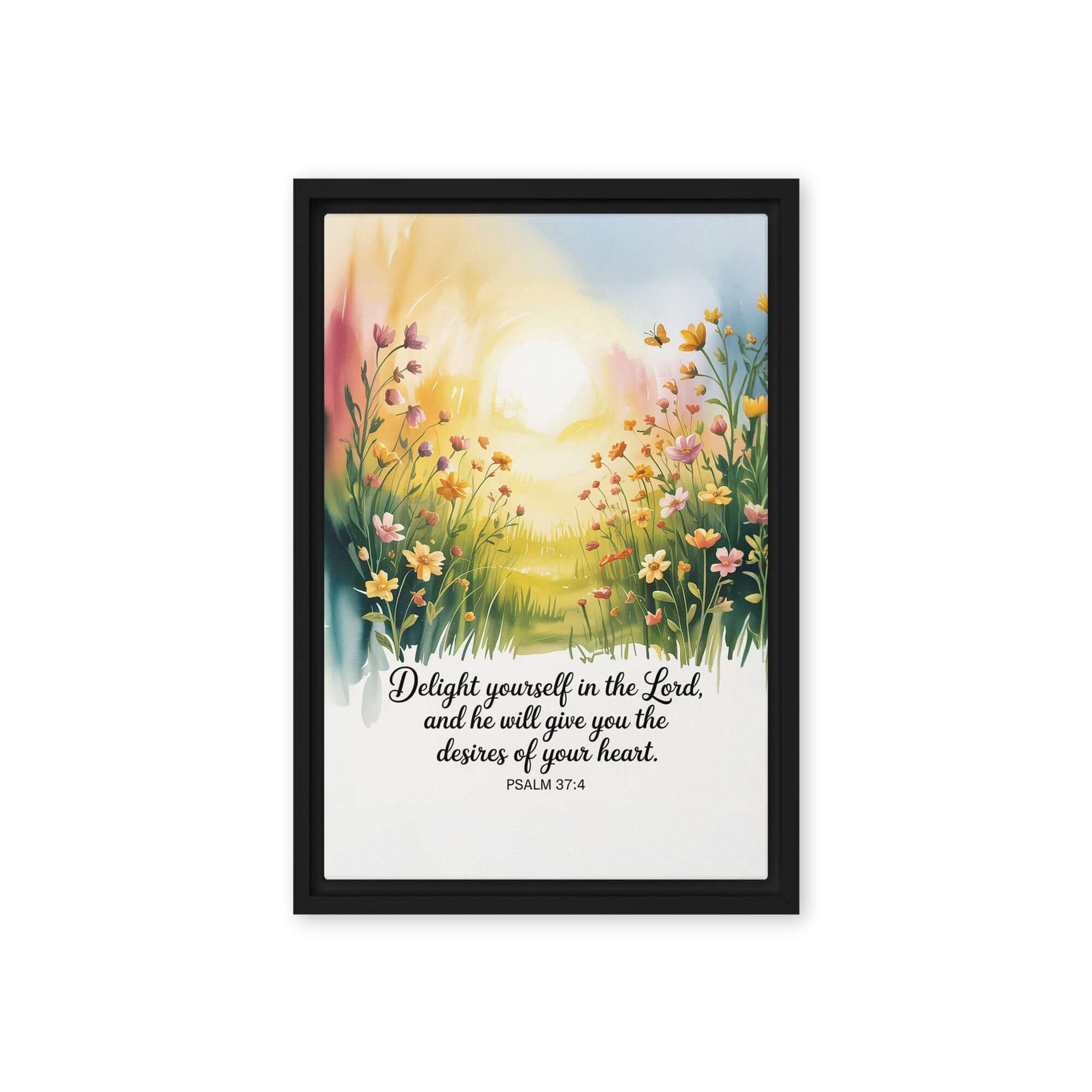 Psalm 37:4 Bible Verse, will give Framed Canvas Black 12″×18″
